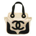 Chanel Black Ivory Canvas Leather Handbag Tote Bag (Pre-Owned)