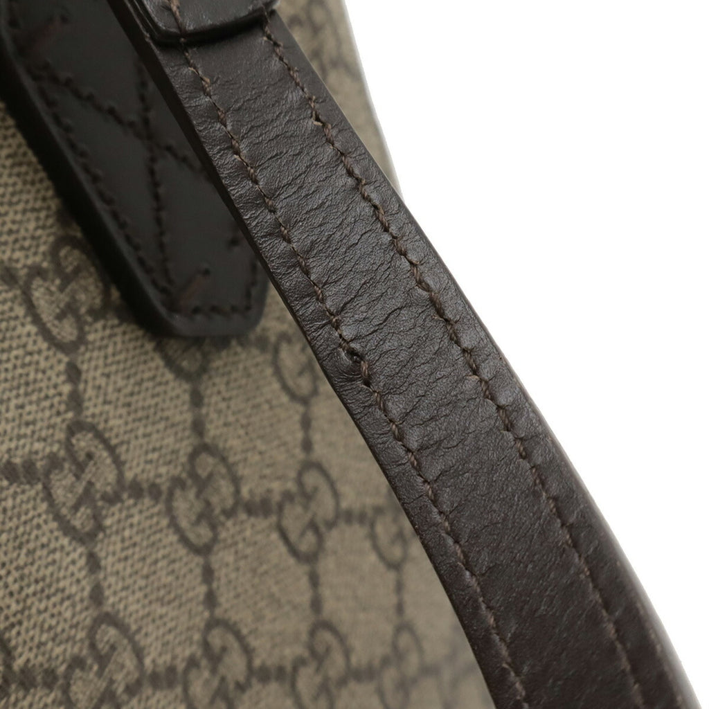 Gucci Beige Brown Dark Brown Gg Supreme Canvas Leather Handbag Shoulder Bag Tote Bag (Pre-Owned)