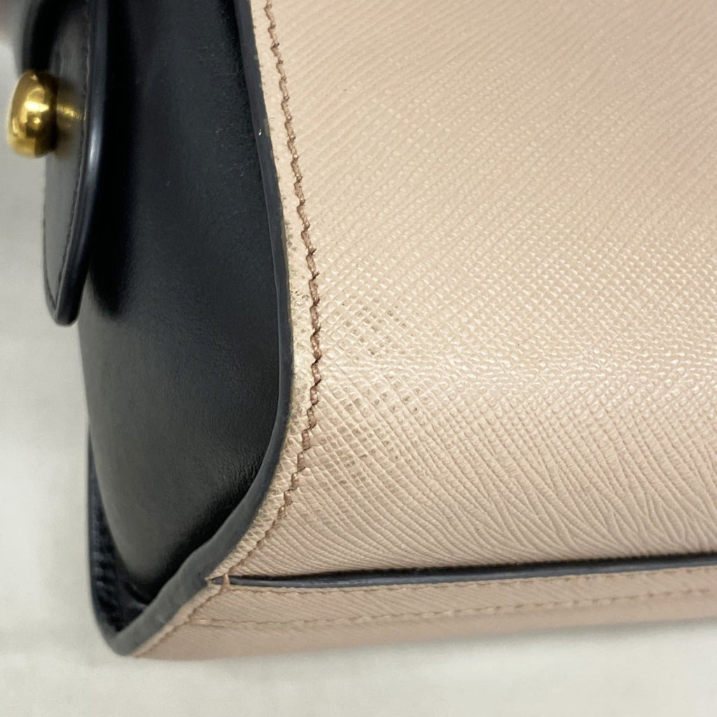 Prada Beige Black Leather Shoulder Bag (Pre-Owned)
