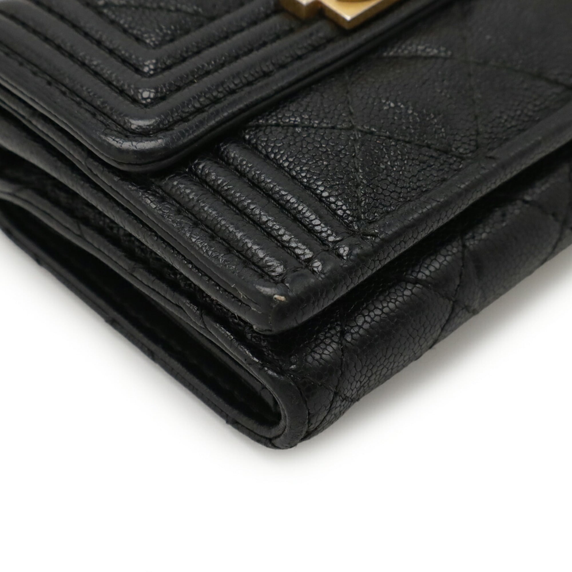 Chanel Black Grained Calfskin Wallet (Tri-Fold) (Pre-Owned)