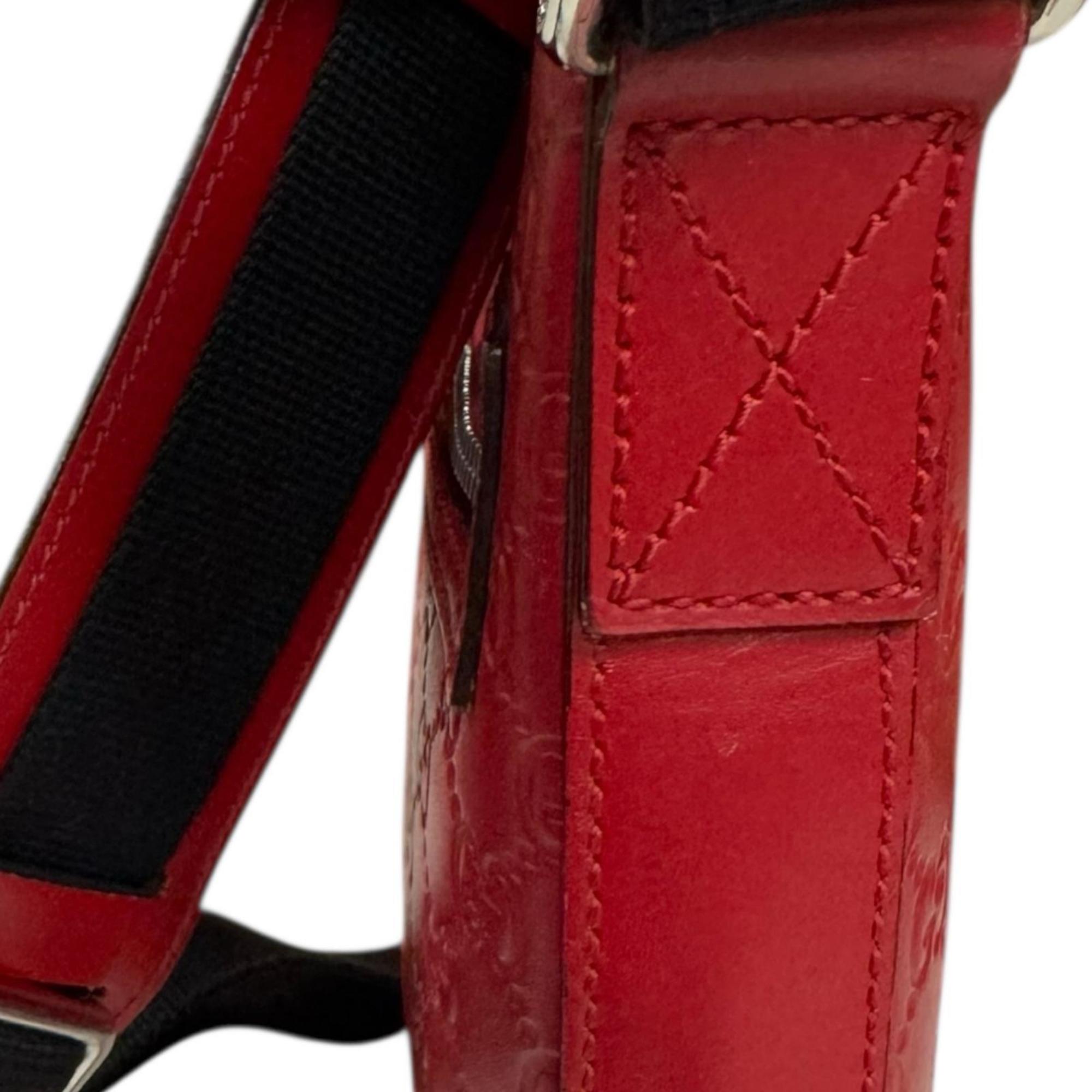 Gucci Red Color Leather Messenger Bag Shoulder Bag (Pre-Owned)
