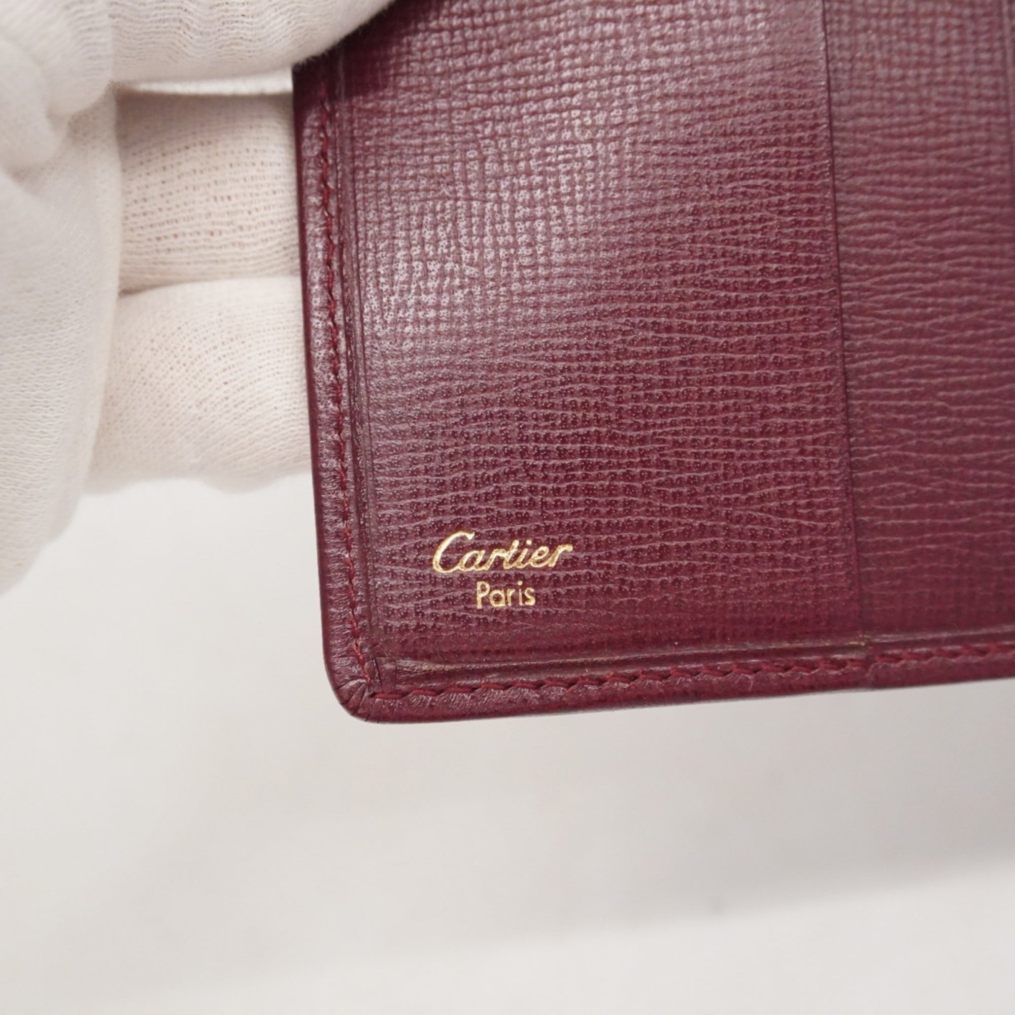 Cartier Bordeaux Leather Wallet (Tri-Fold) (Pre-Owned)