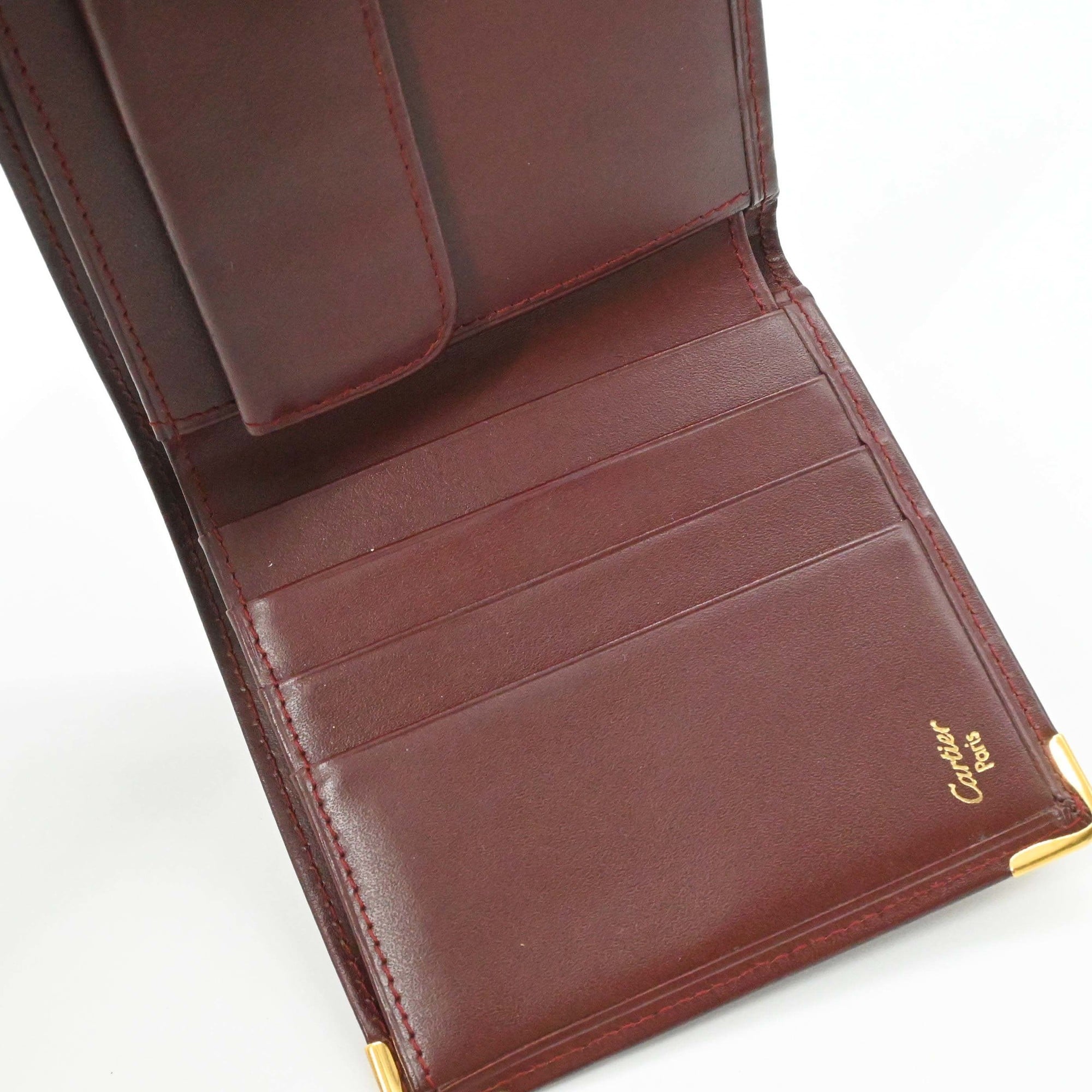 Cartier Bordeaux Red Color Leather Wallet (Bi-Fold) (Pre-Owned)
