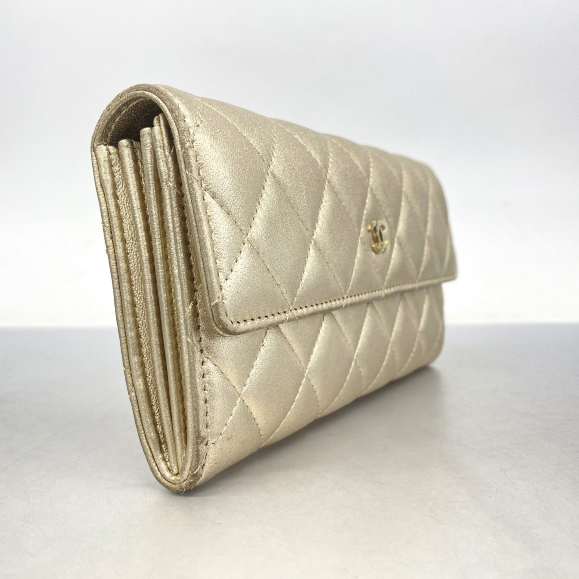 Chanel Gold Leather Long Wallet (Bi-Fold) (Pre-Owned)