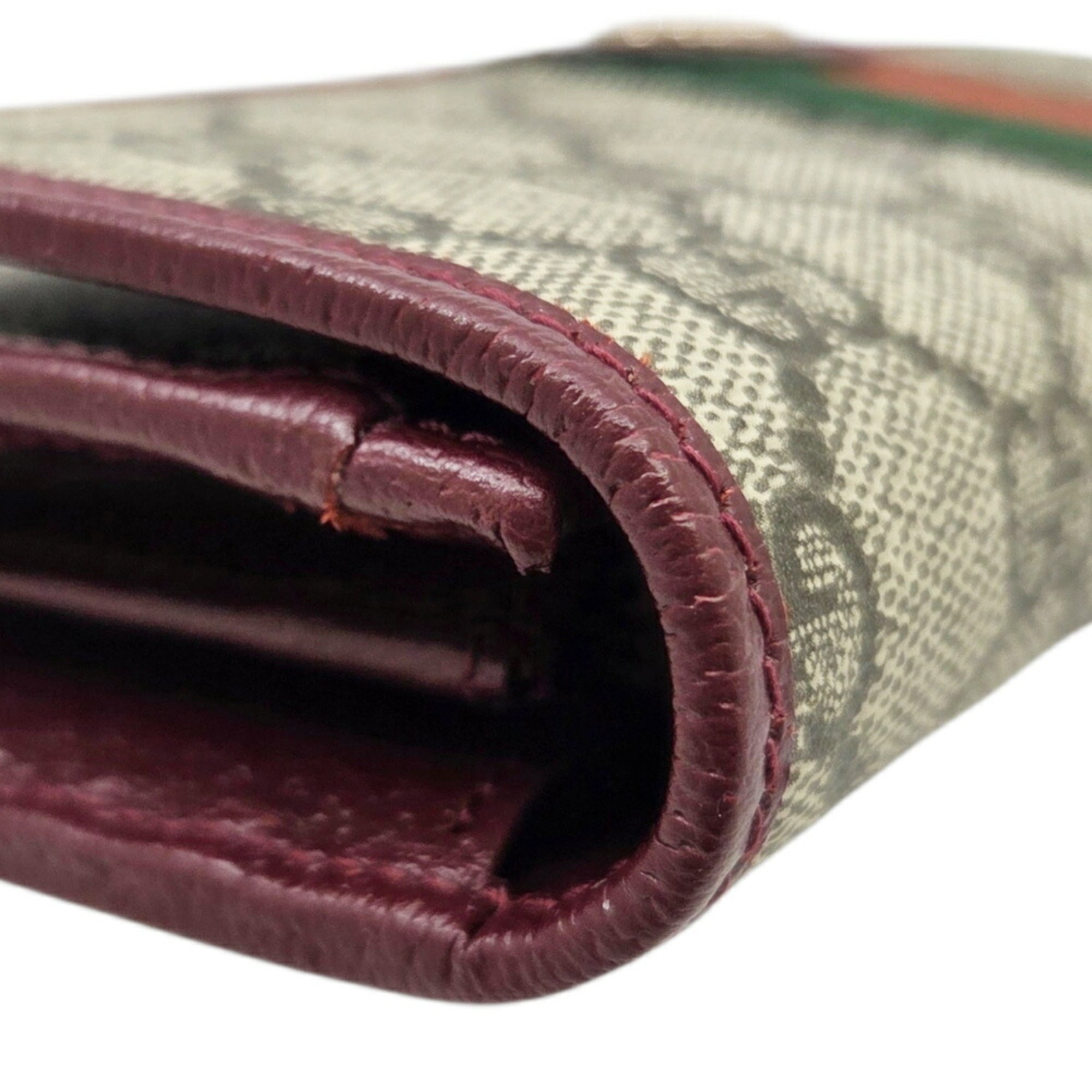 Gucci Beige Green Red Color Gg Supreme Leather Long Wallet (Bi-Fold) (Pre-Owned)