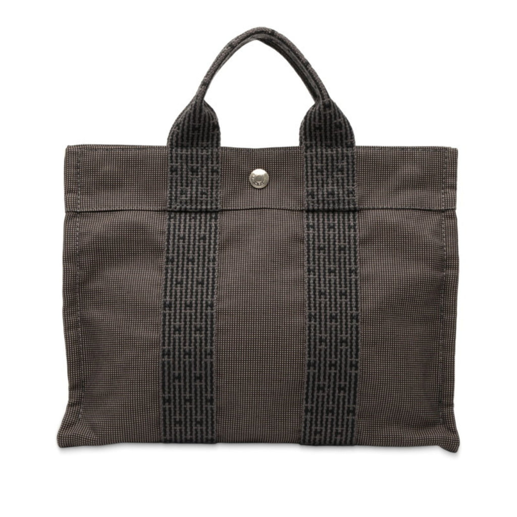 Hermes Black Gray Canvas Handbag Tote Bag (Pre-Owned)