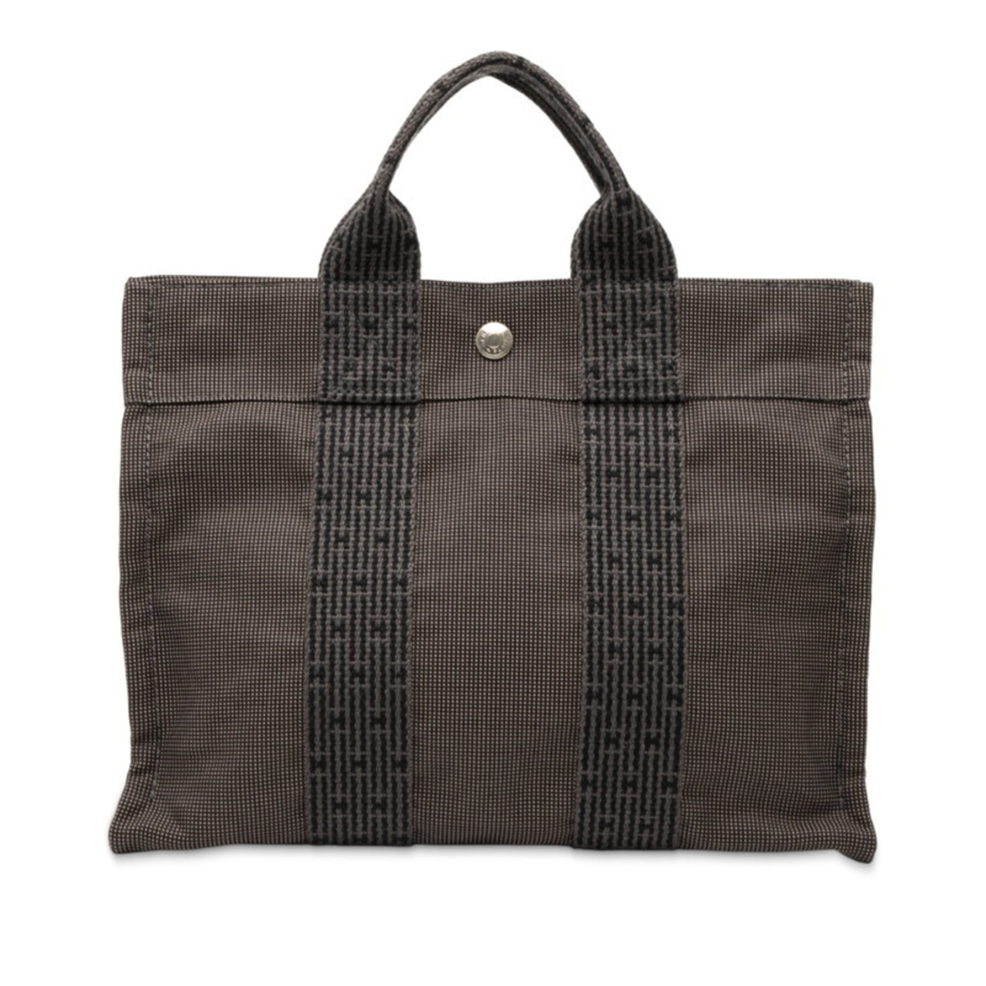 Hermes Black Gray Canvas Handbag Tote Bag (Pre-Owned)