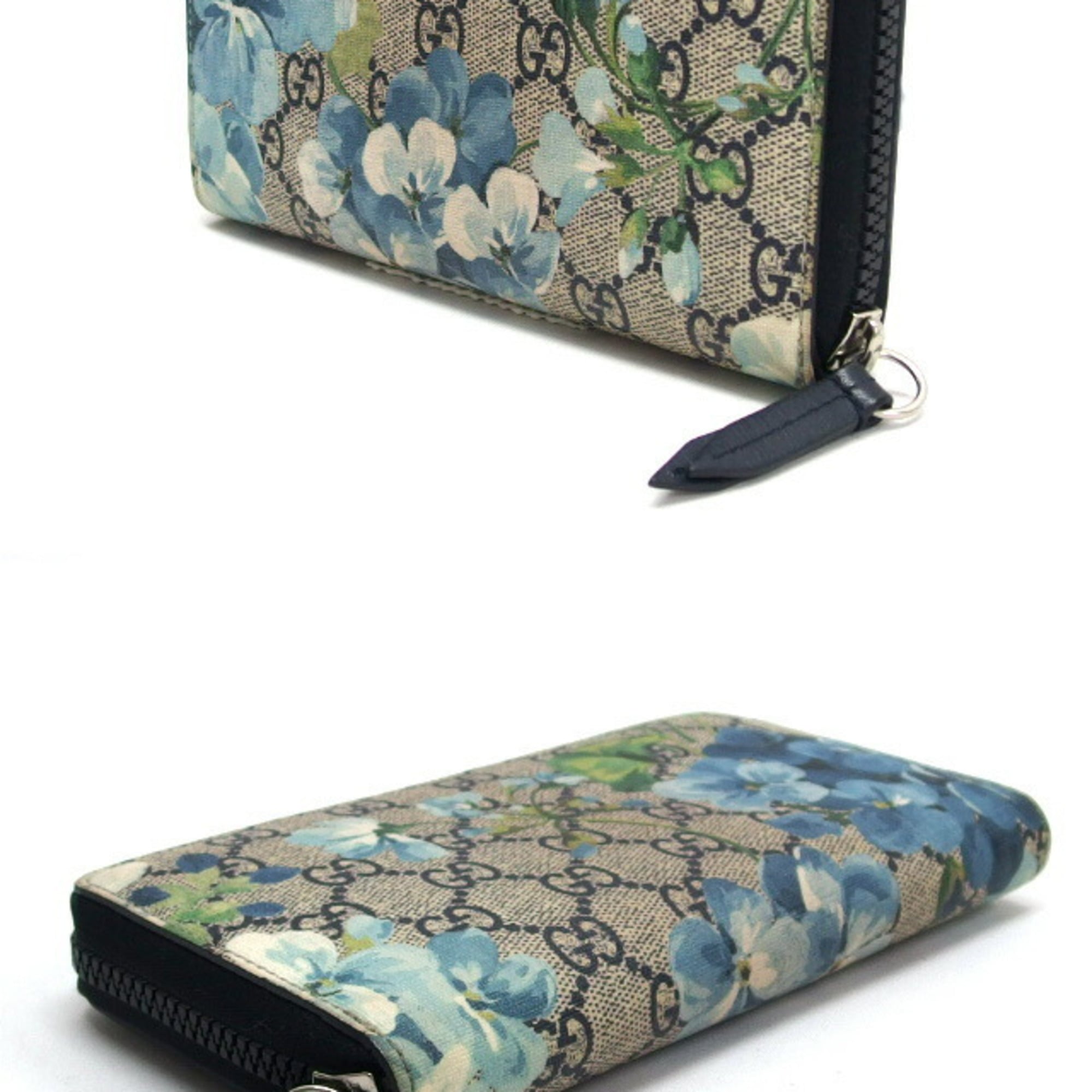 Gucci Beige Blue Navy Coated Canvas Long Wallet (Bi-Fold) (Pre-Owned)