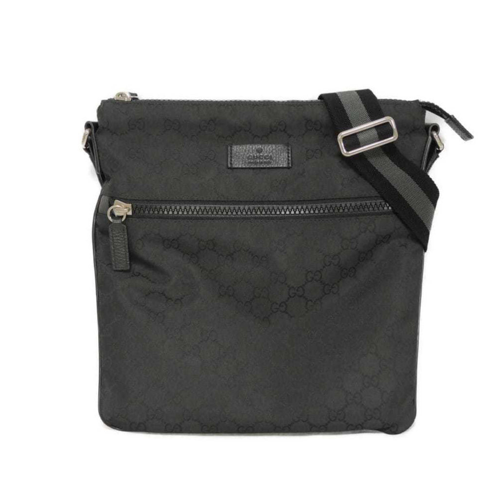 Gucci Black Nylon Gg Canvas Leather Messenger Bag Shoulder Bag (Pre-Owned)
