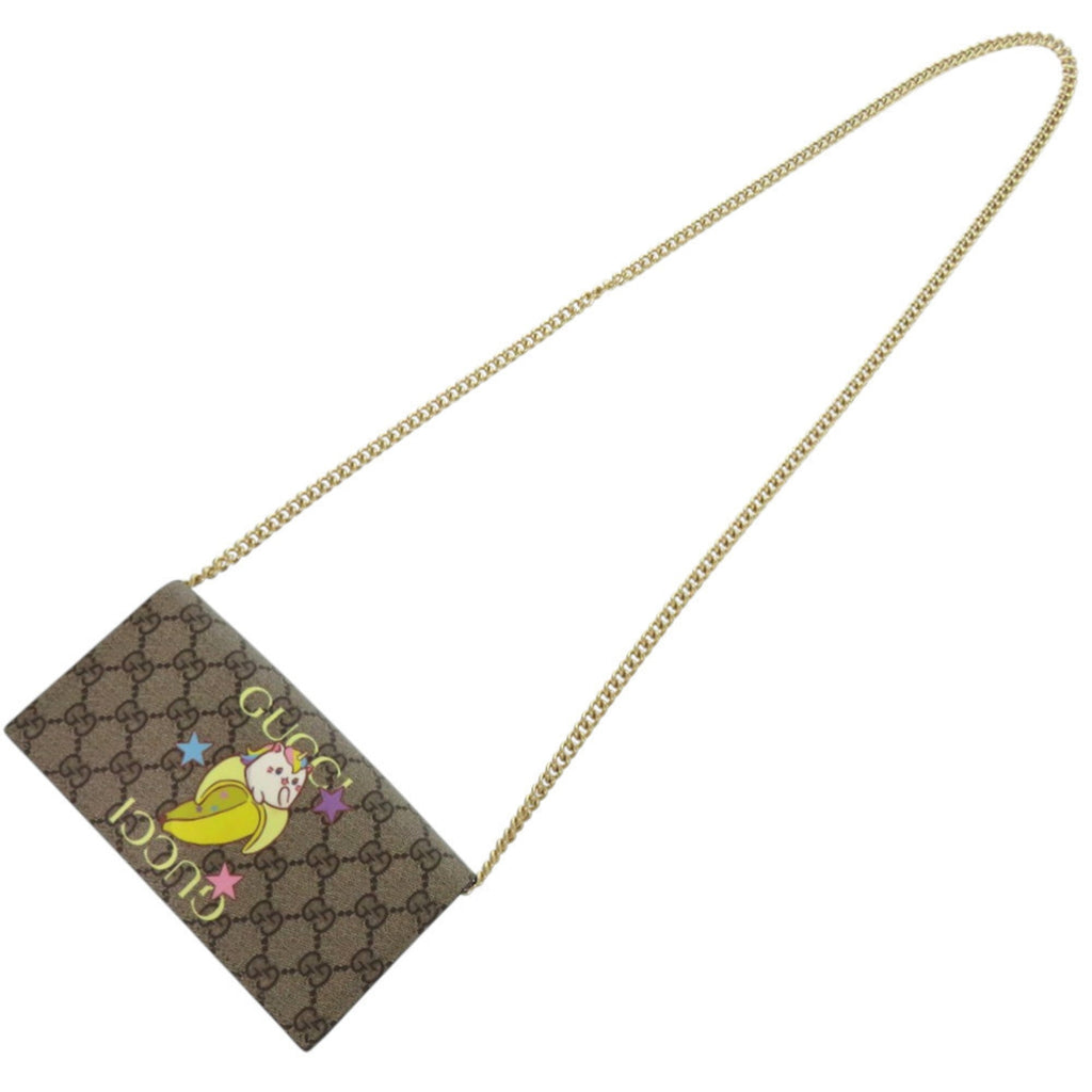 Gucci Beige Brown Multi-Color Gg Supreme Chain/Shoulder Wallet (Pre-Owned)
