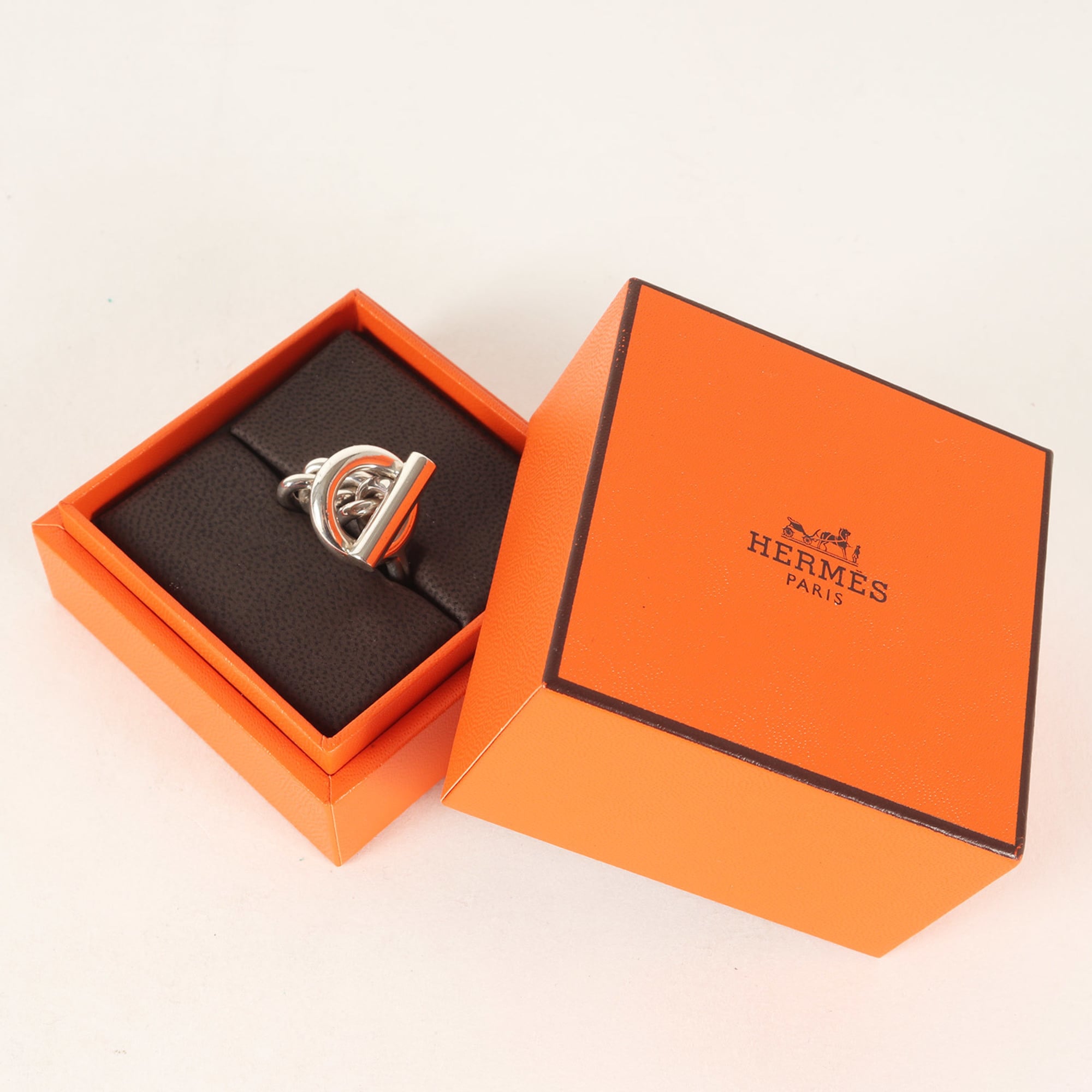 Hermes Silver Silver 925 Band Ring (Pre-Owned)