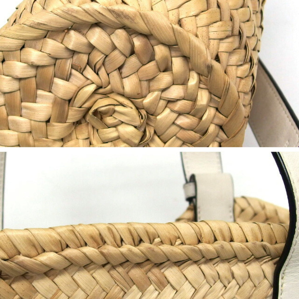Loewe Beige White Raffia Leather Basket Handbag (Pre-Owned)