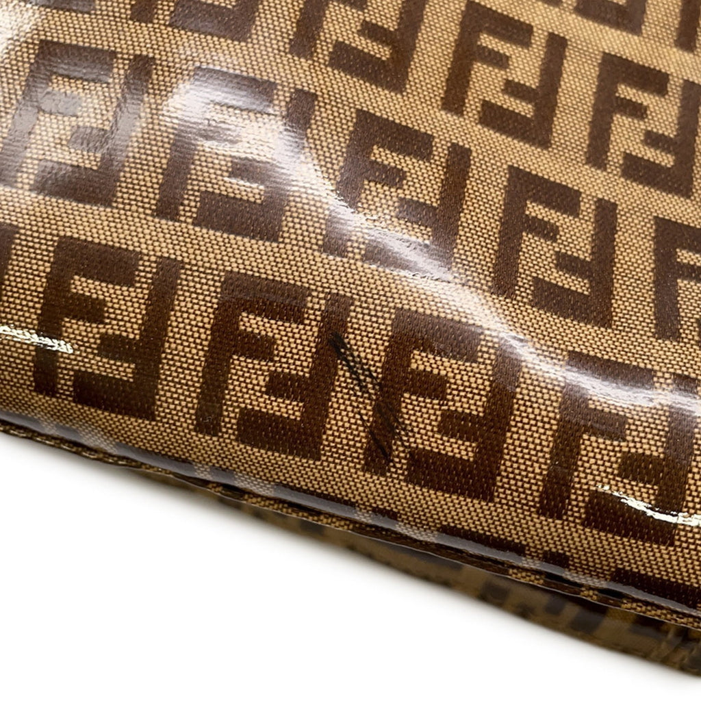 Fendi Zucchino Brown Patent Leather Handbag (Pre-Owned)