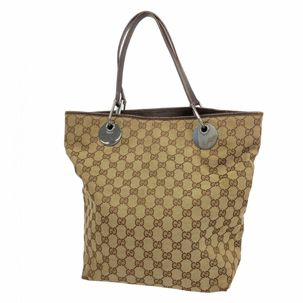 Gucci Beige Brown Canvas Tote Bag (Pre-Owned)