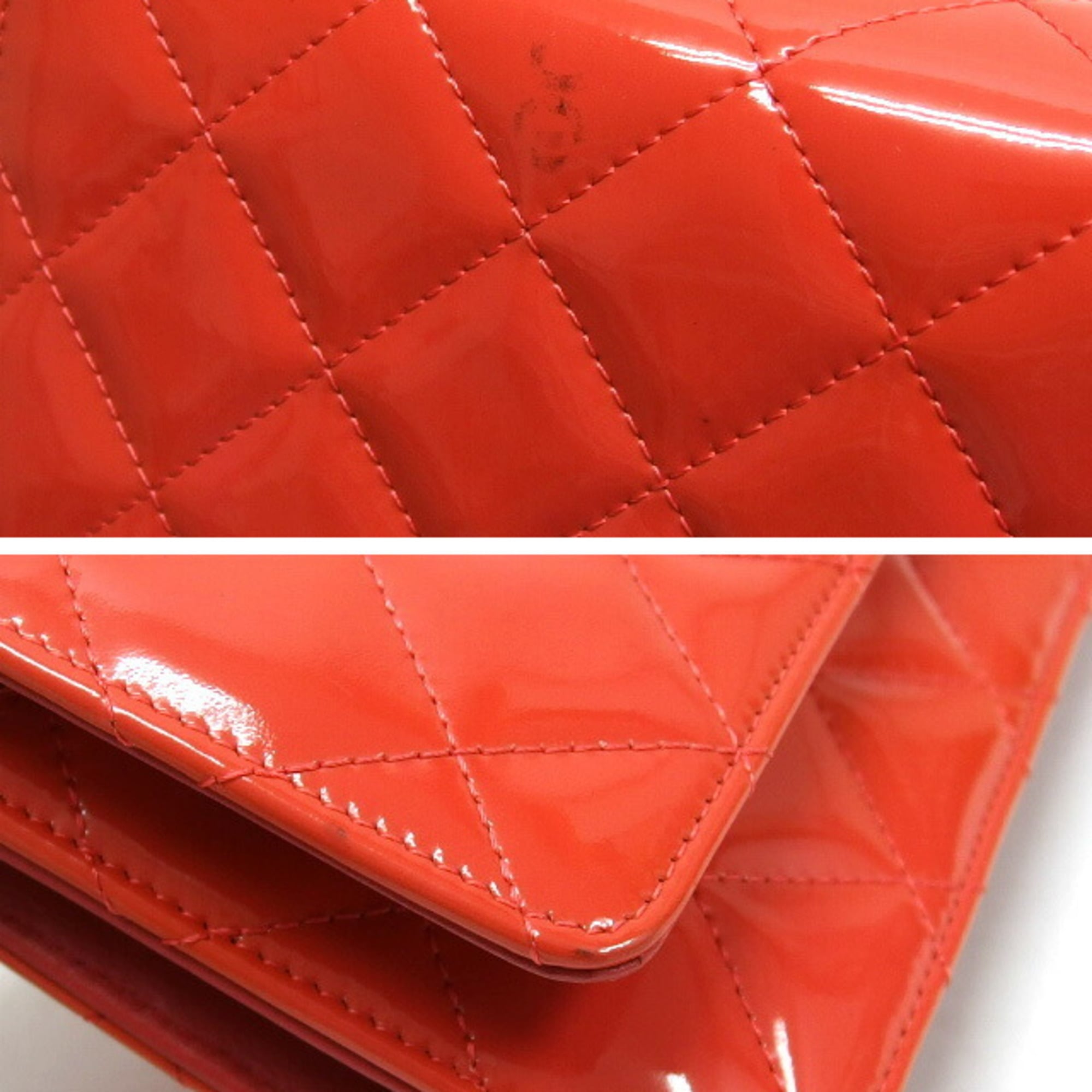 Chanel Matelasse Coral Orange Orange Red Orange Patent Leather Shoulder Bag (Pre-Owned)