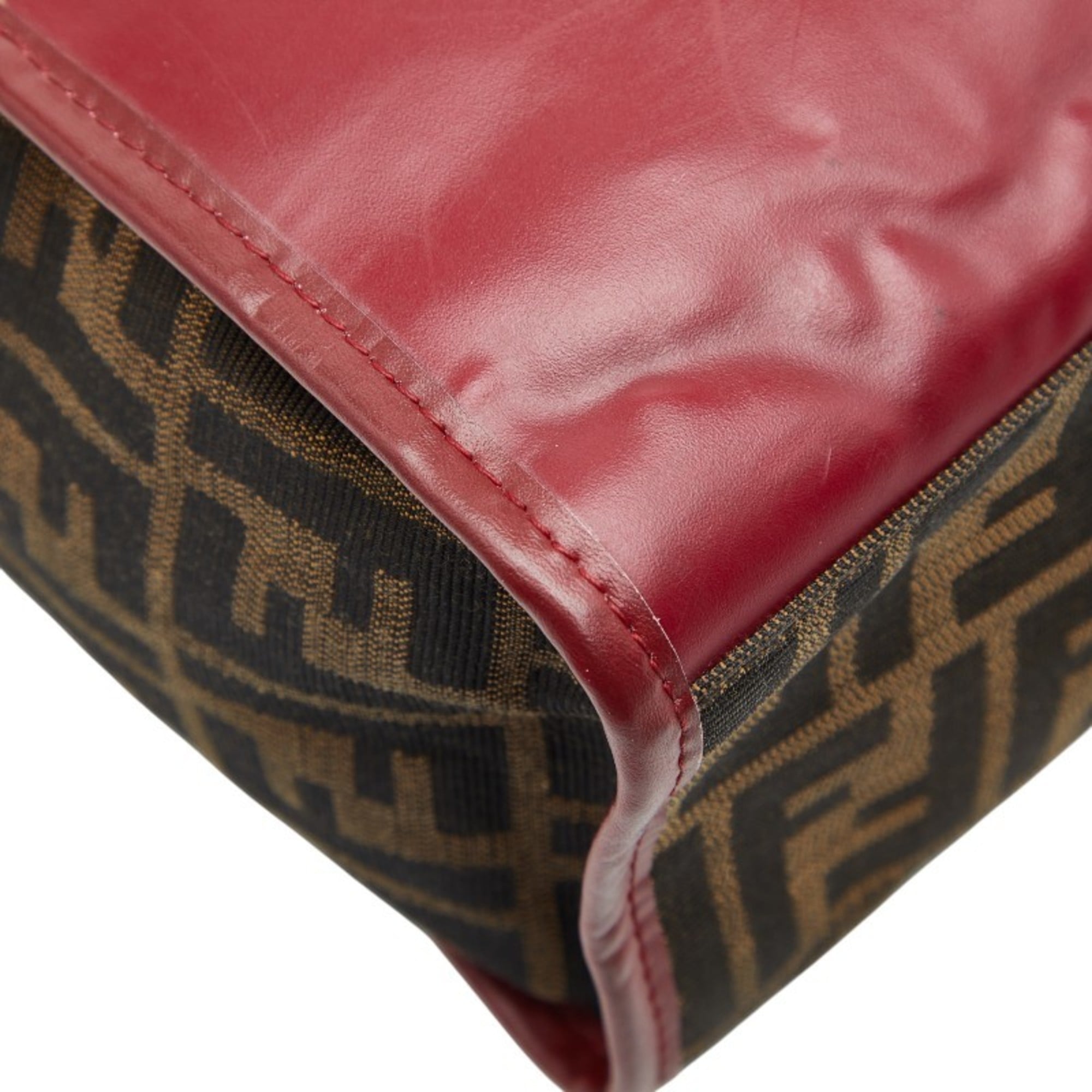 Fendi Brown Red Color Canvas Leather Handbag Tote Bag (Pre-Owned)