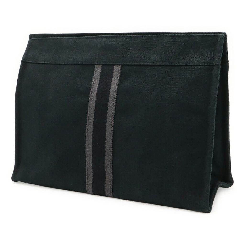 Hermes Black Gray Canvas Leather Clutch Bag (Pre-Owned)