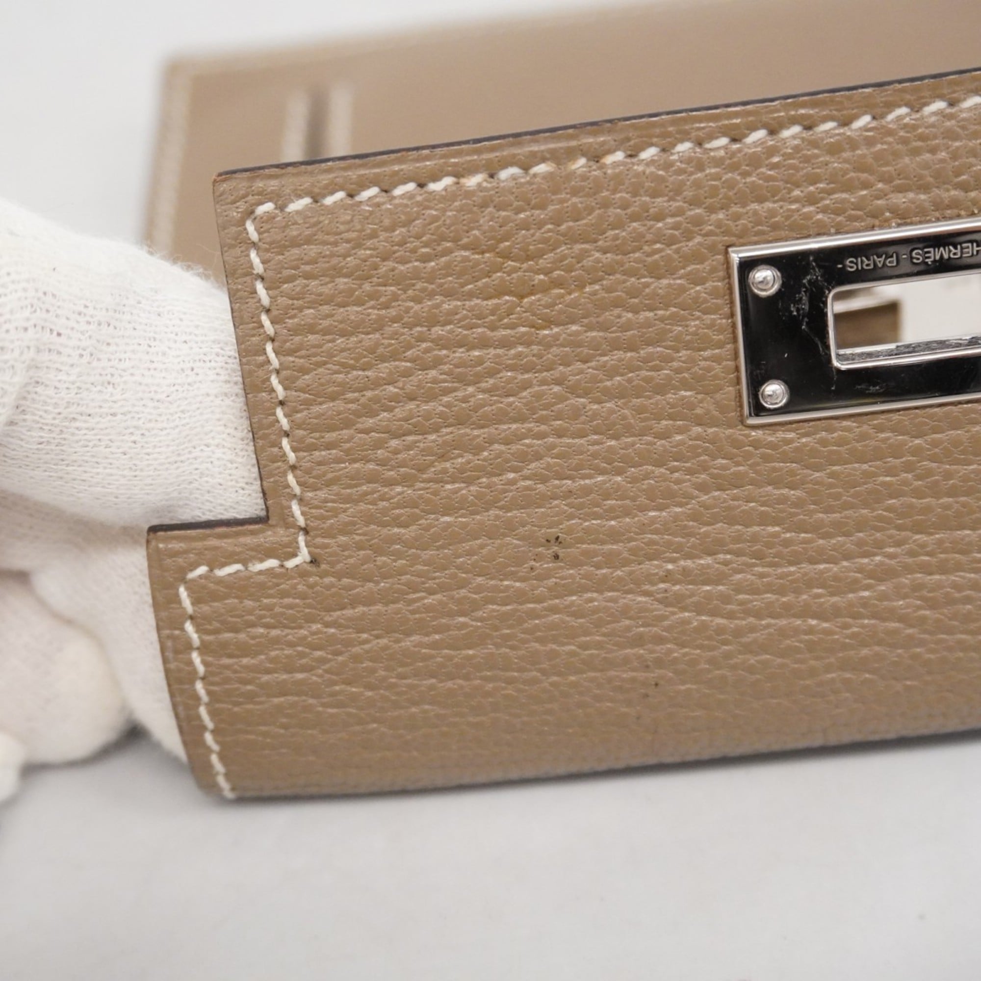 Hermes Etoupe Gray Chevre Myzore Leather Coin Purse/Coin Case (Pre-Owned)