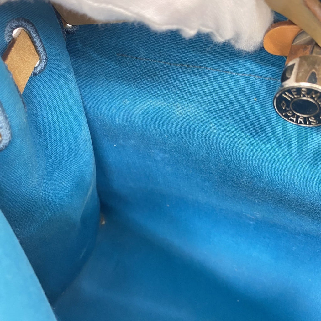 Hermes Blue Natural Toile Officier Handbag (Pre-Owned)
