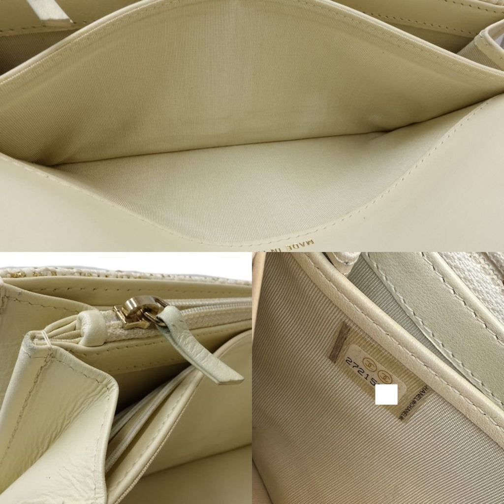 Chanel Off-White Canvas Long Wallet (Bi-Fold) (Pre-Owned)
