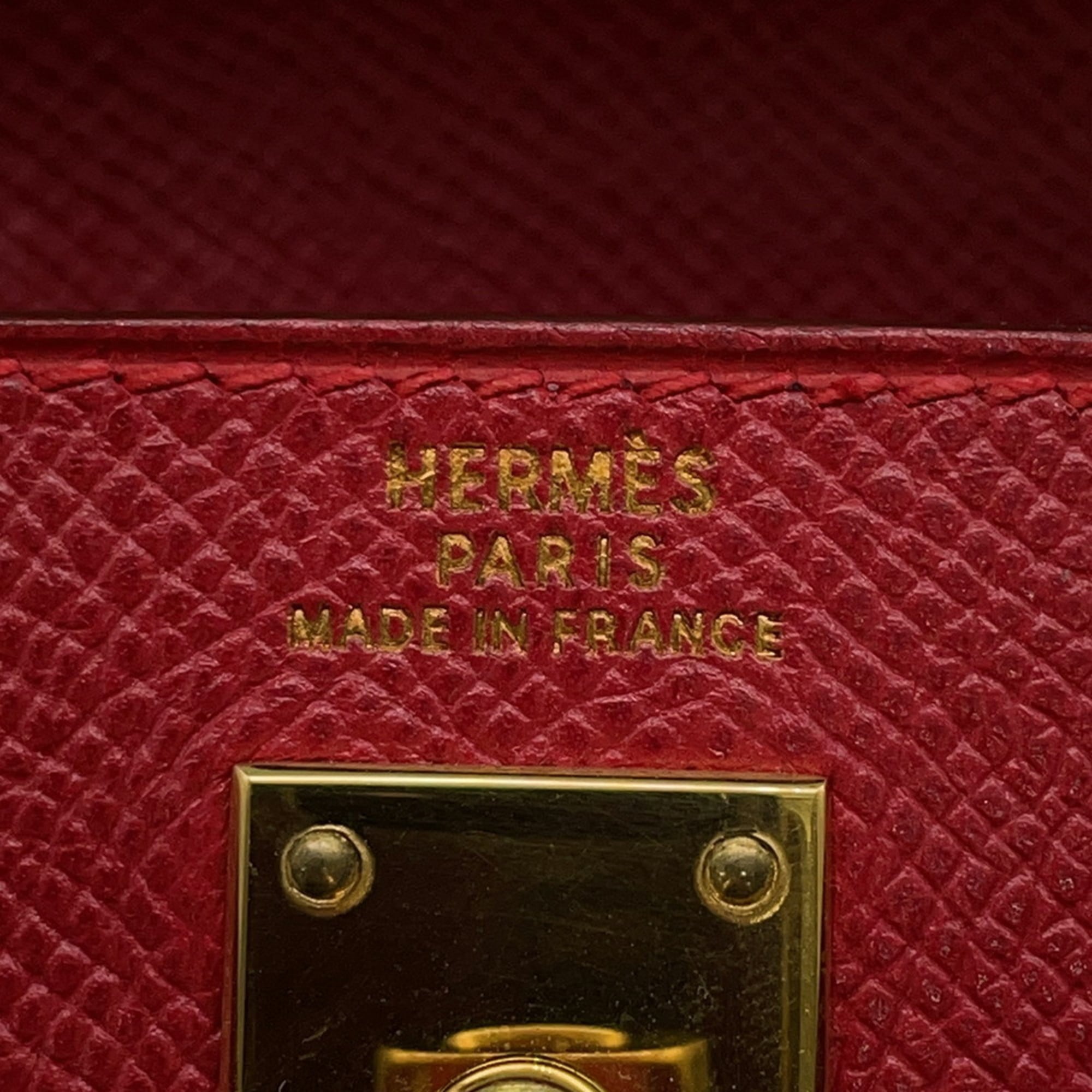 Hermes Kelly Rouge Vif Courchevel Leather Handbag (Pre-Owned)