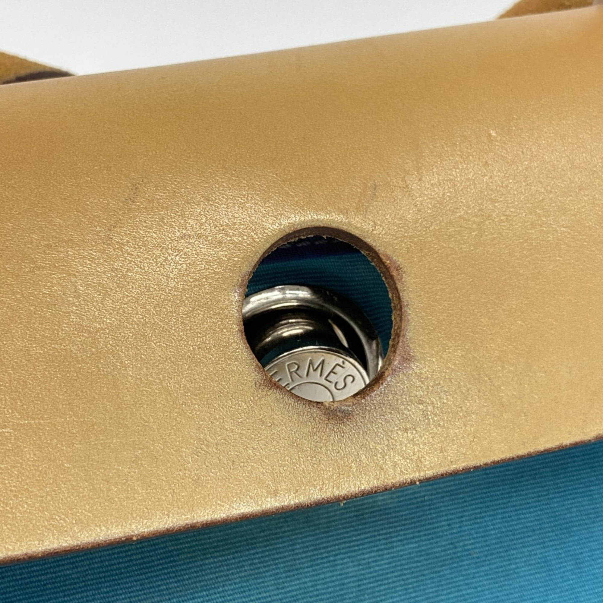 Hermes Blue Natural Toile Officier Handbag (Pre-Owned)