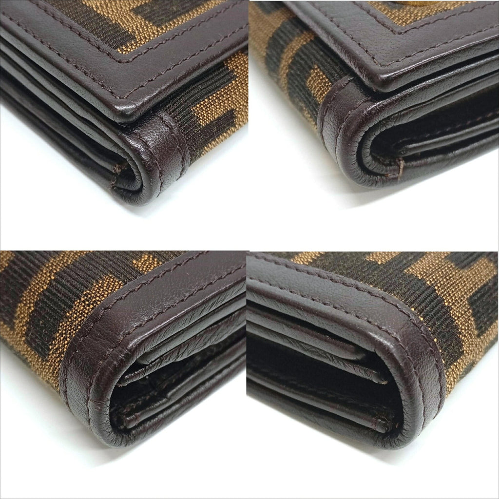 Fendi Black Brown Canvas Leather Wallet (Tri-Fold) (Pre-Owned)
