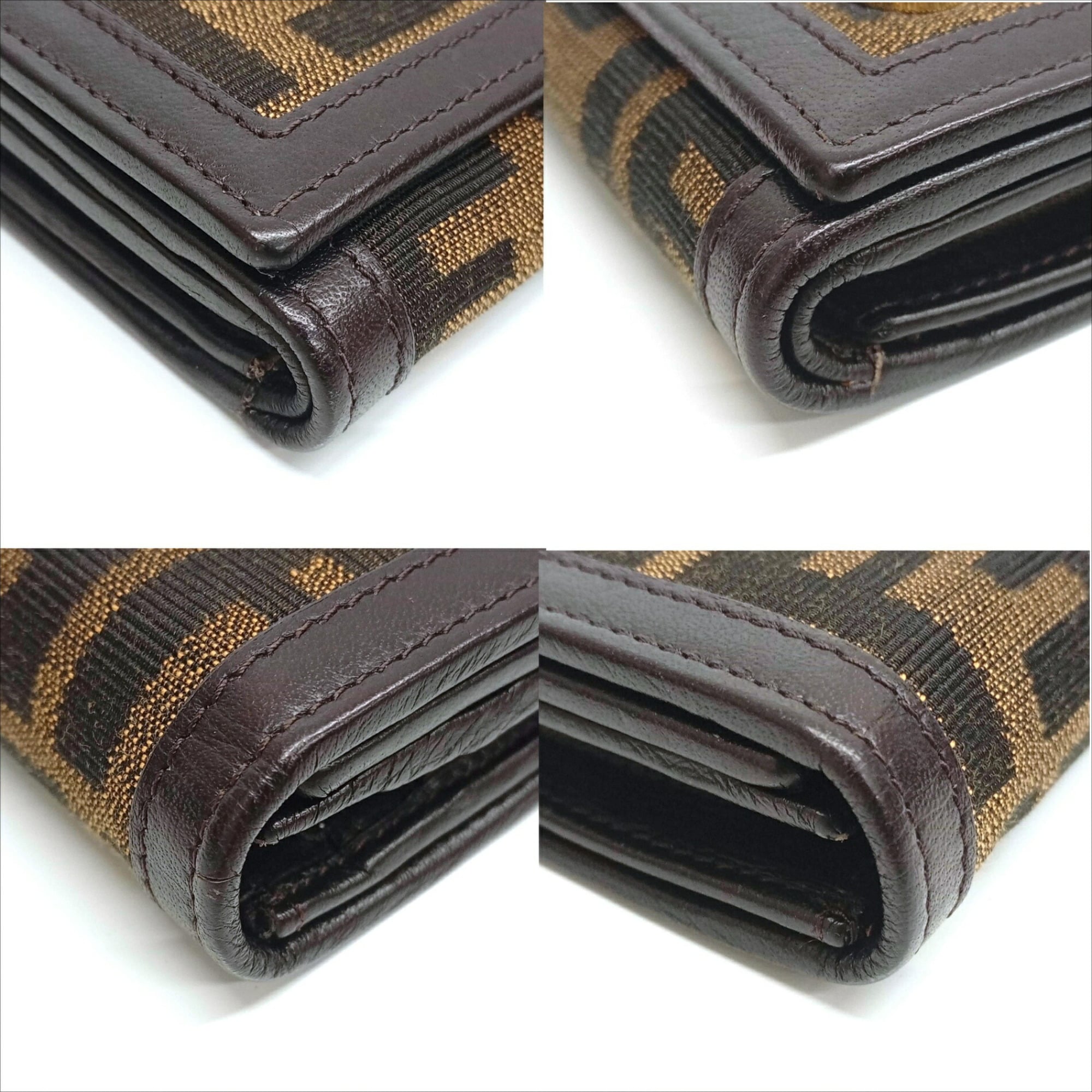 Fendi Black Brown Canvas Leather Wallet (Tri-Fold) (Pre-Owned)