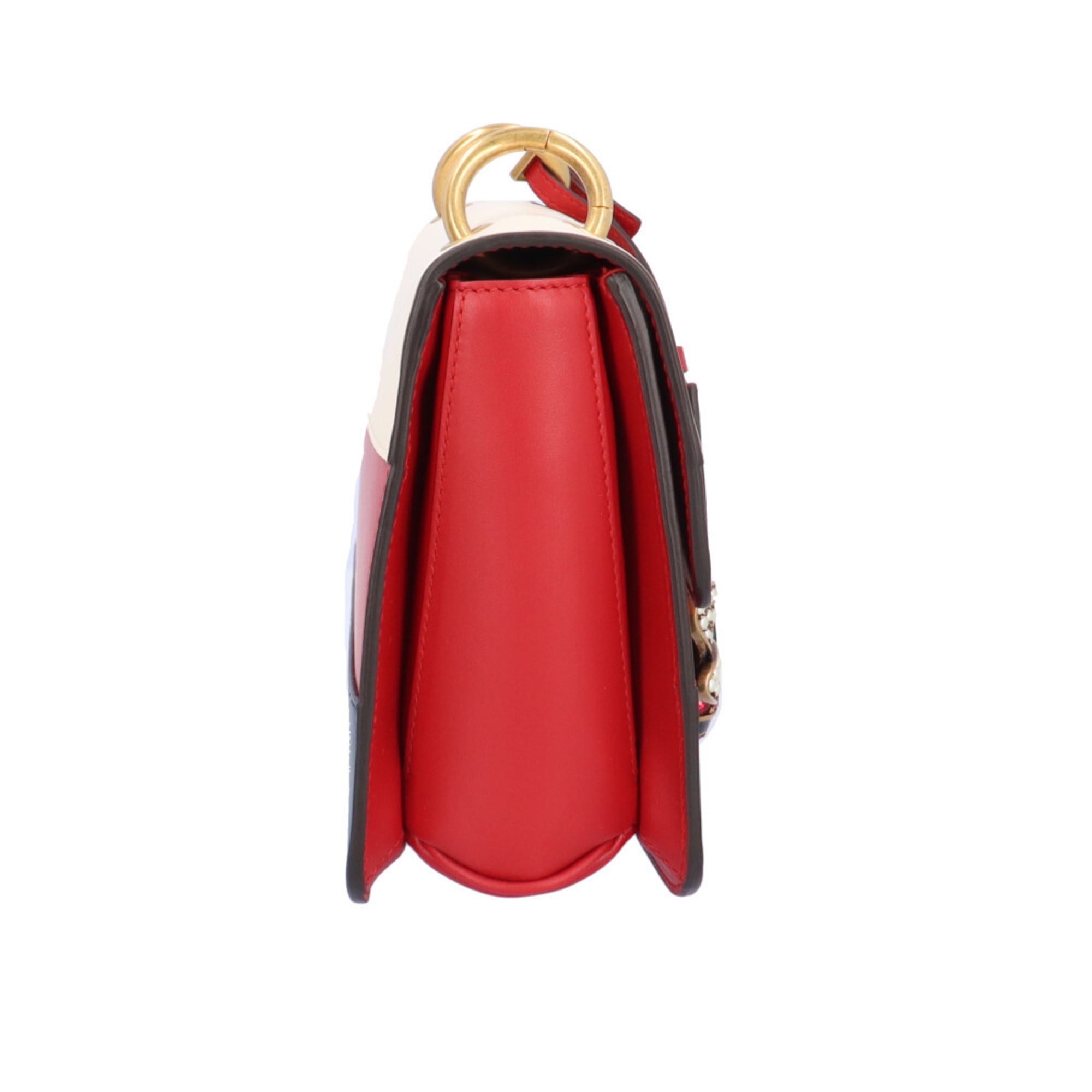 Gucci Navy Red Color White Leather Shoulder Bag (Pre-Owned)