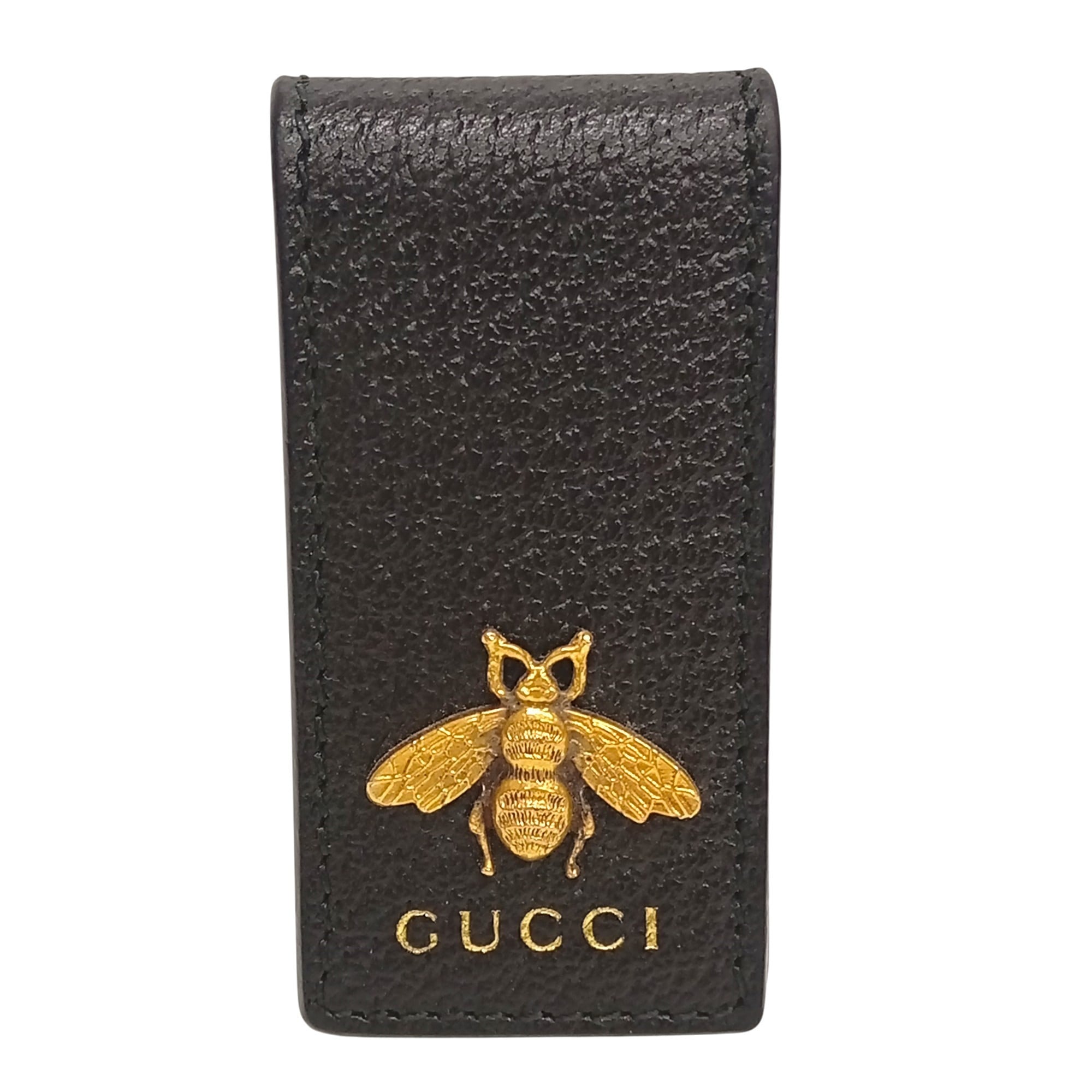 Gucci Gold Black Leather Money Clip (Pre-Owned)