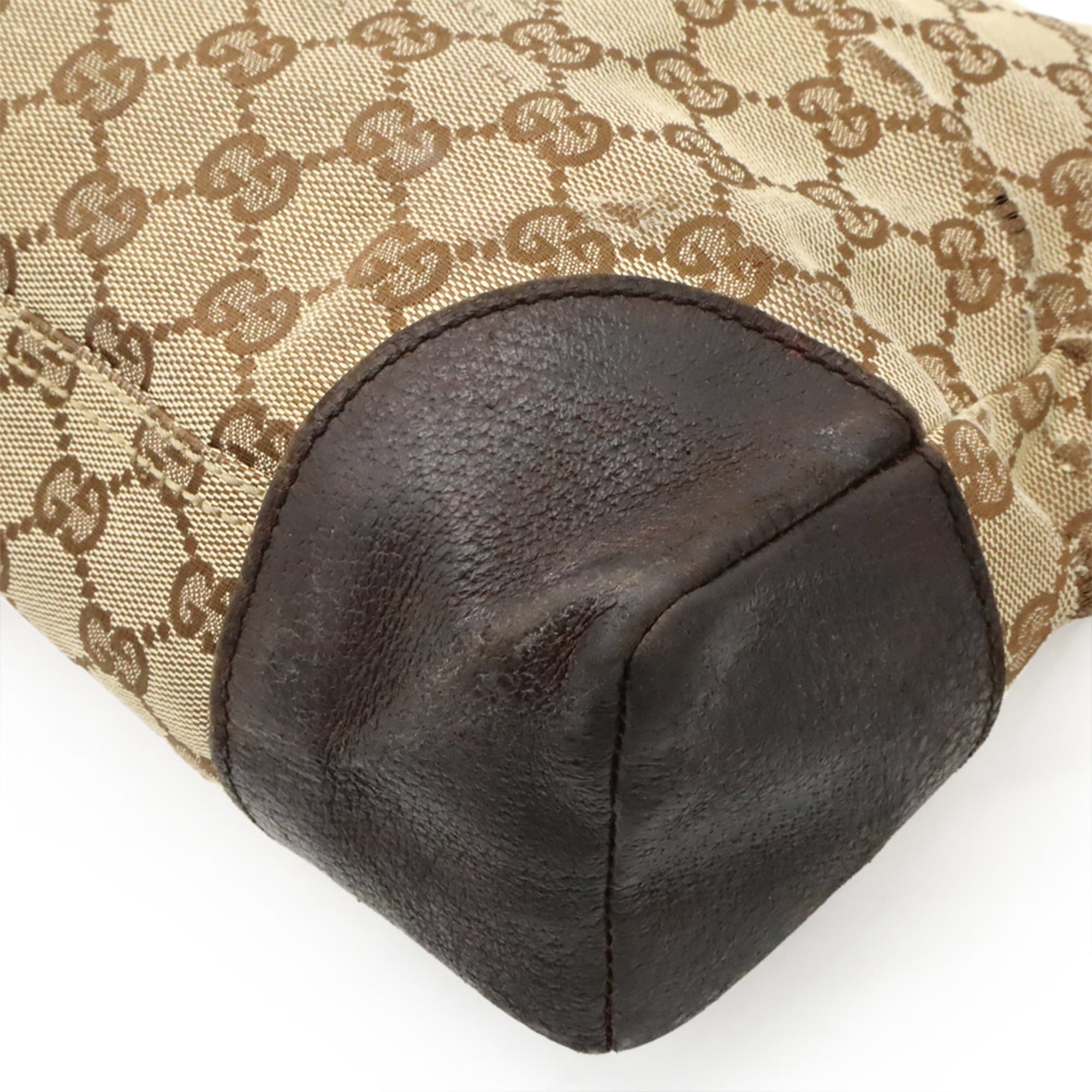 Gucci Beige Dark Brown Khaki Canvas Leather Shoulder Bag (Pre-Owned)