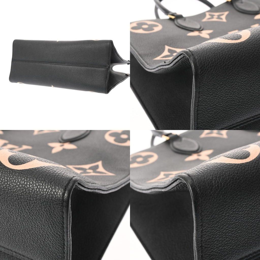 Louis Vuitton Beige Black Leather Handbag (Pre-Owned)