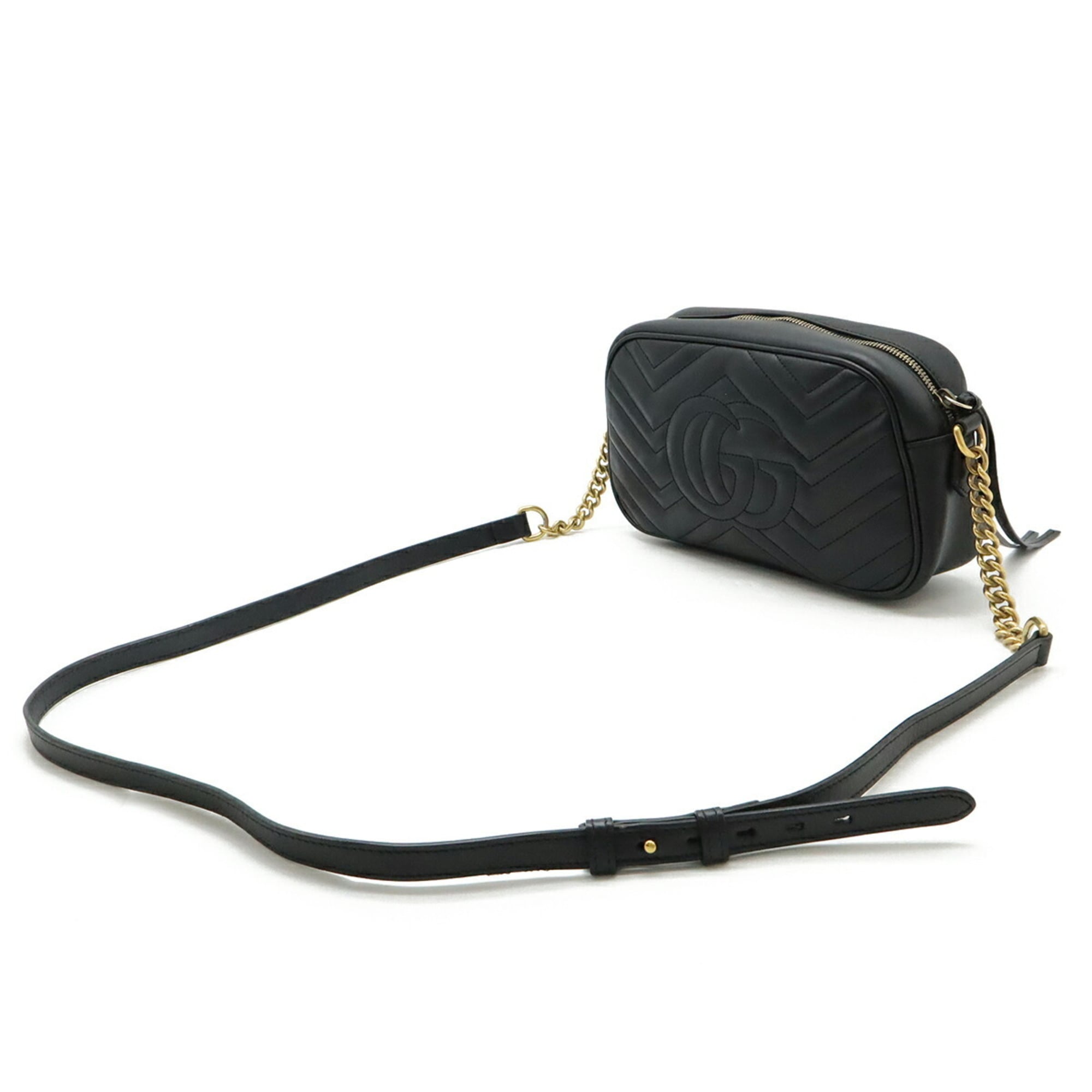Gucci Gg Marmont Black Leather Pochette Shoulder Bag (Pre-Owned)