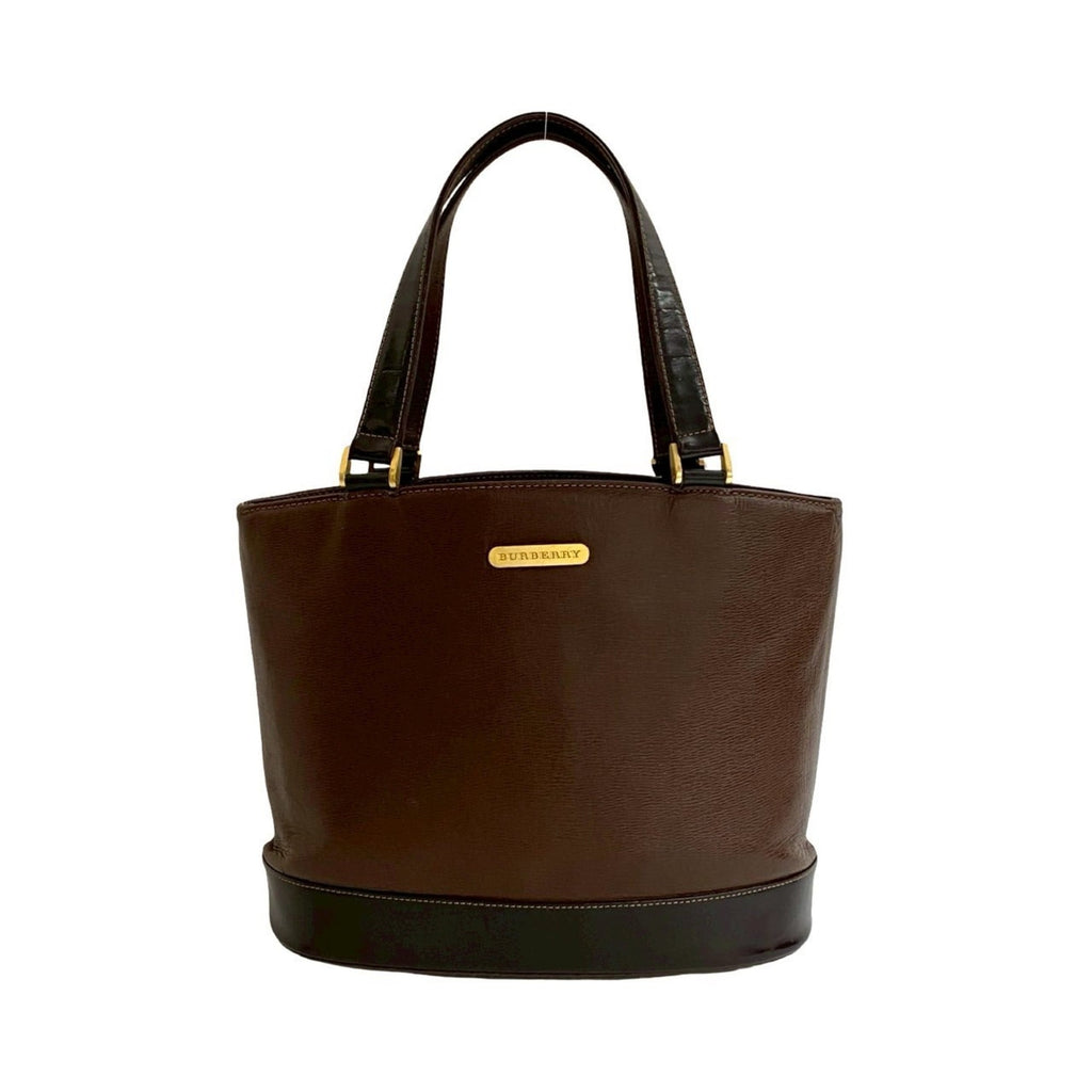 Burberry Black Brown Leather Handbag Tote Bag (Pre-Owned)