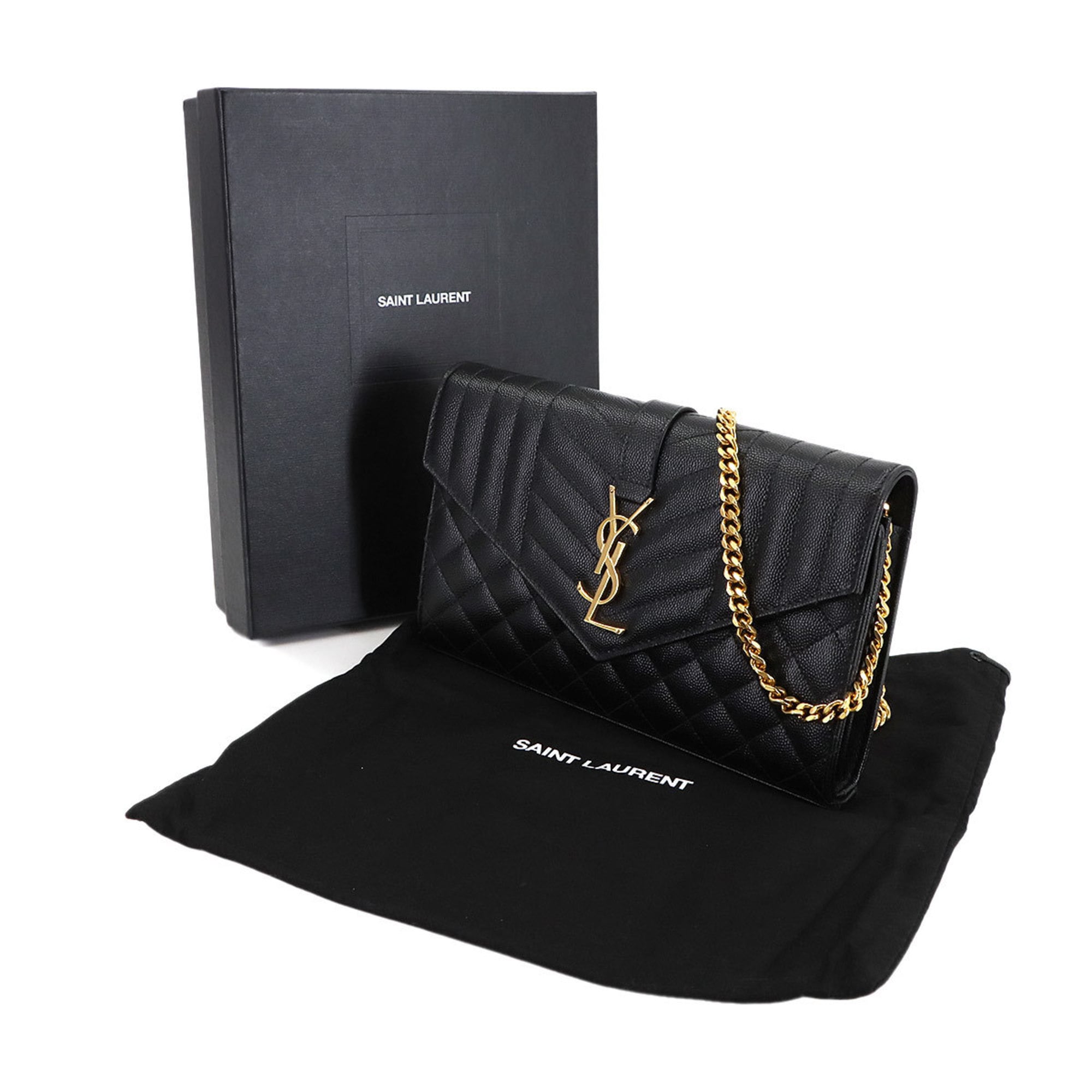 Saint Laurent Black Leather Chain/Shoulder Wallet (Pre-Owned)