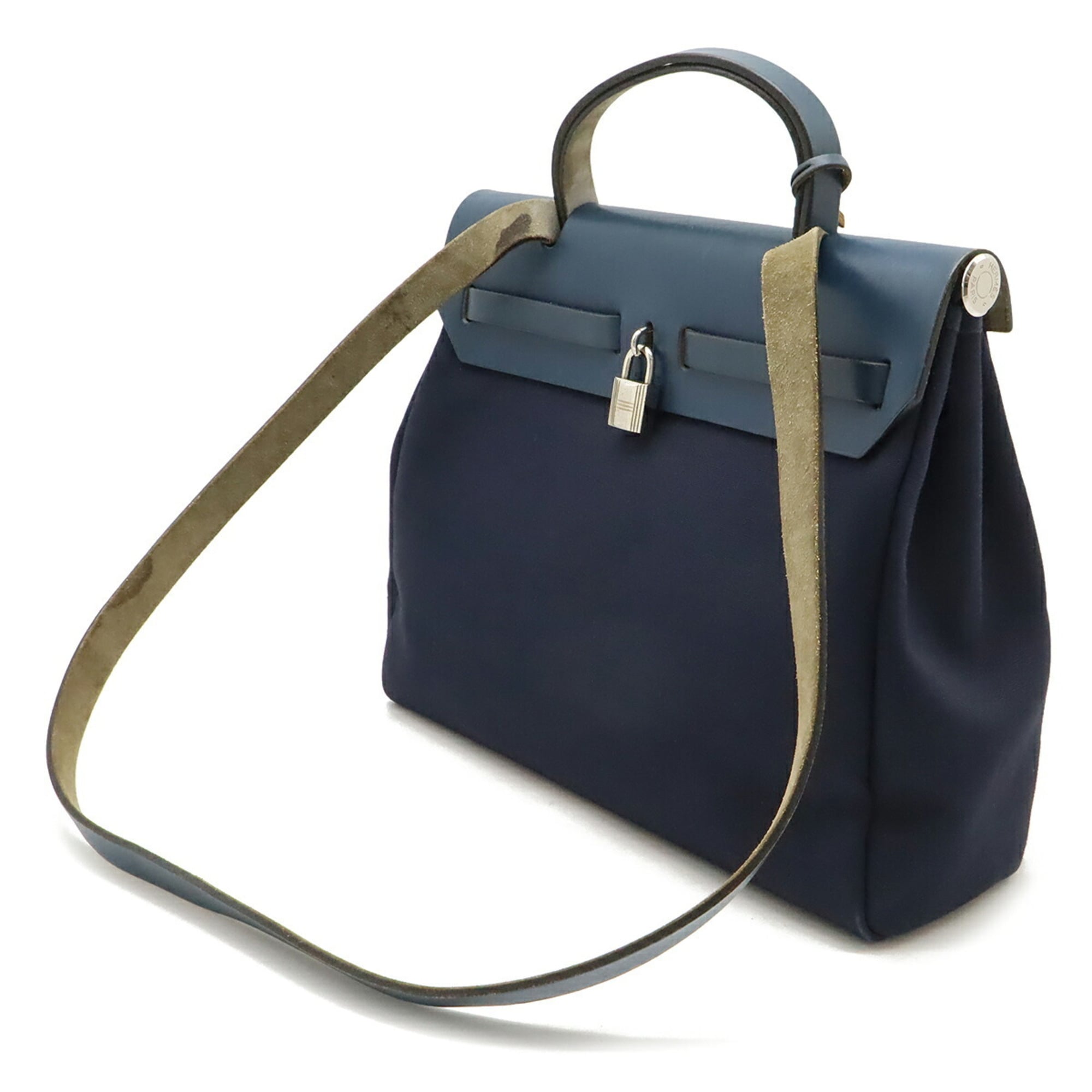 Hermes Her Bag Multi-Color Navy Toile Officier Vibrato Leather Leather Handbag Shoulder Bag (Pre-Owned)