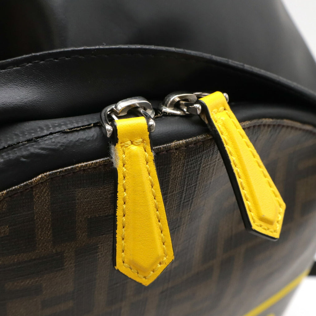Fendi Zucca Black Khaki Brown Yellow Coated Canvas Leather Backpack (Pre-Owned)