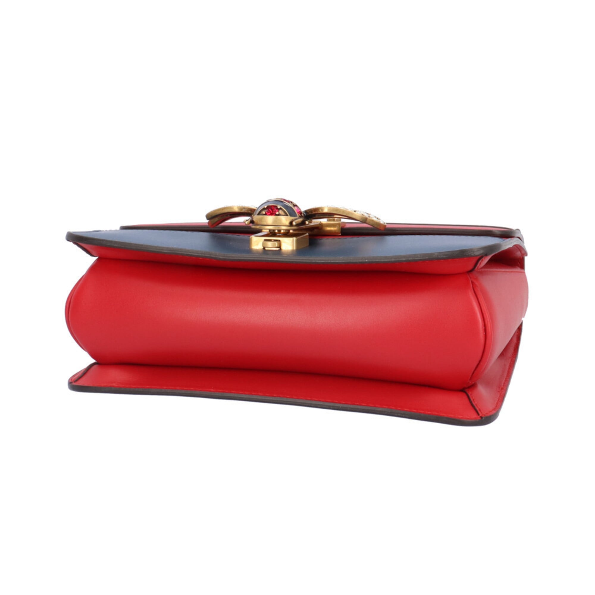 Gucci Navy Red Color White Leather Shoulder Bag (Pre-Owned)