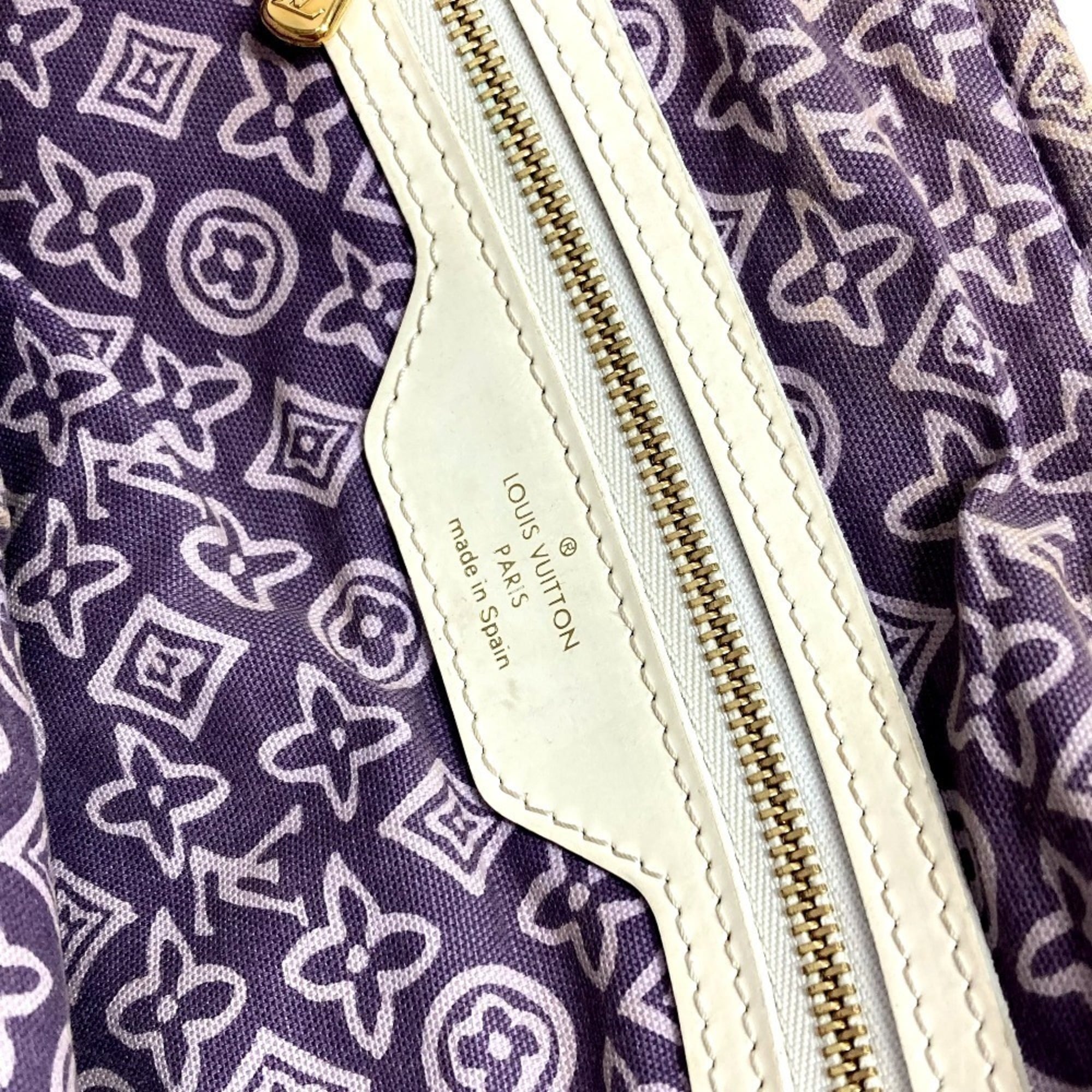 Louis Vuitton Lilac Purple White Canvas Leather Shoulder Bag Tote Bag (Pre-Owned)