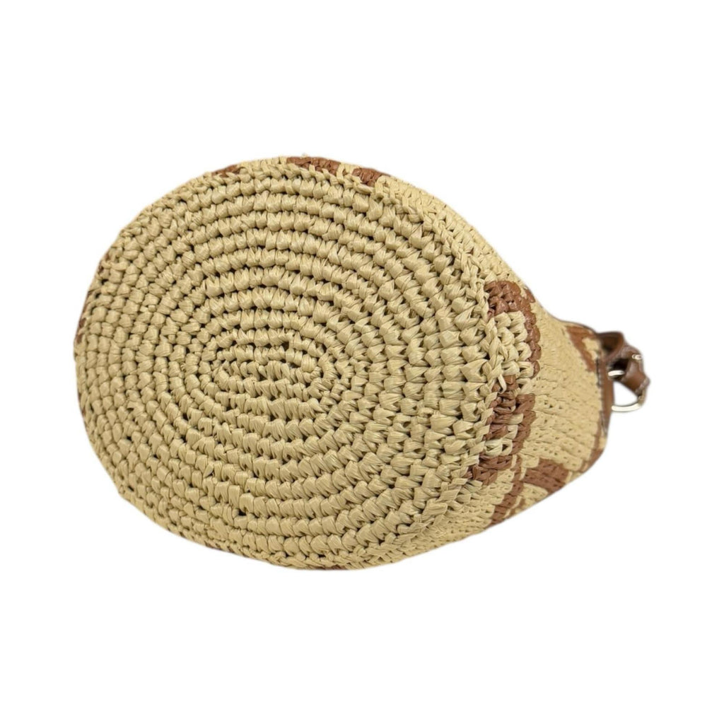 Gucci Beige Brown Fabric Raffia Shoulder Bag (Pre-Owned)