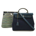 Hermes Her Bag Multi-Color Navy Toile Officier Vibrato Leather Leather Handbag Shoulder Bag (Pre-Owned)