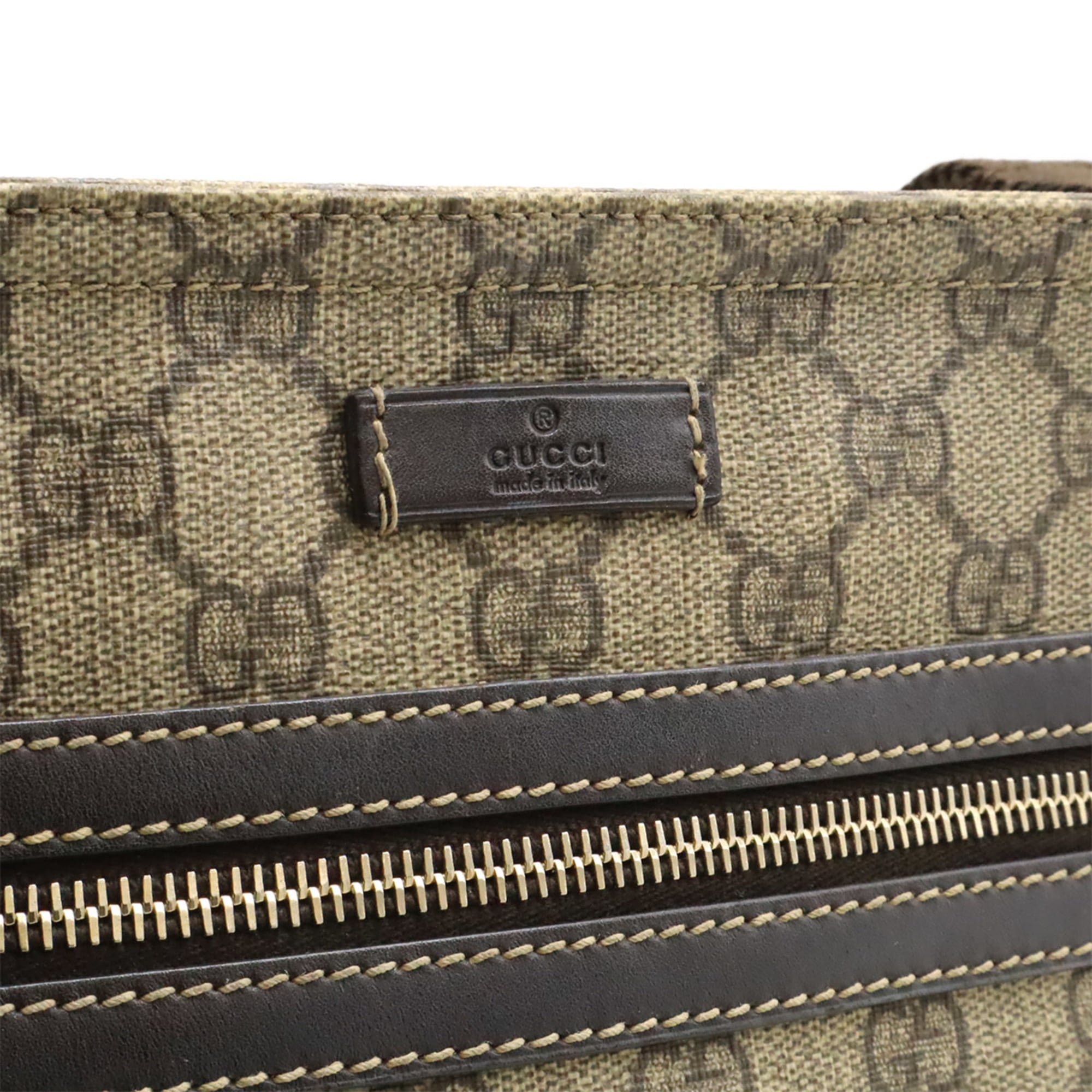 Gucci Beige Brown Dark Brown Khaki Gg Supreme Canvas Leather Shoulder Bag (Pre-Owned)