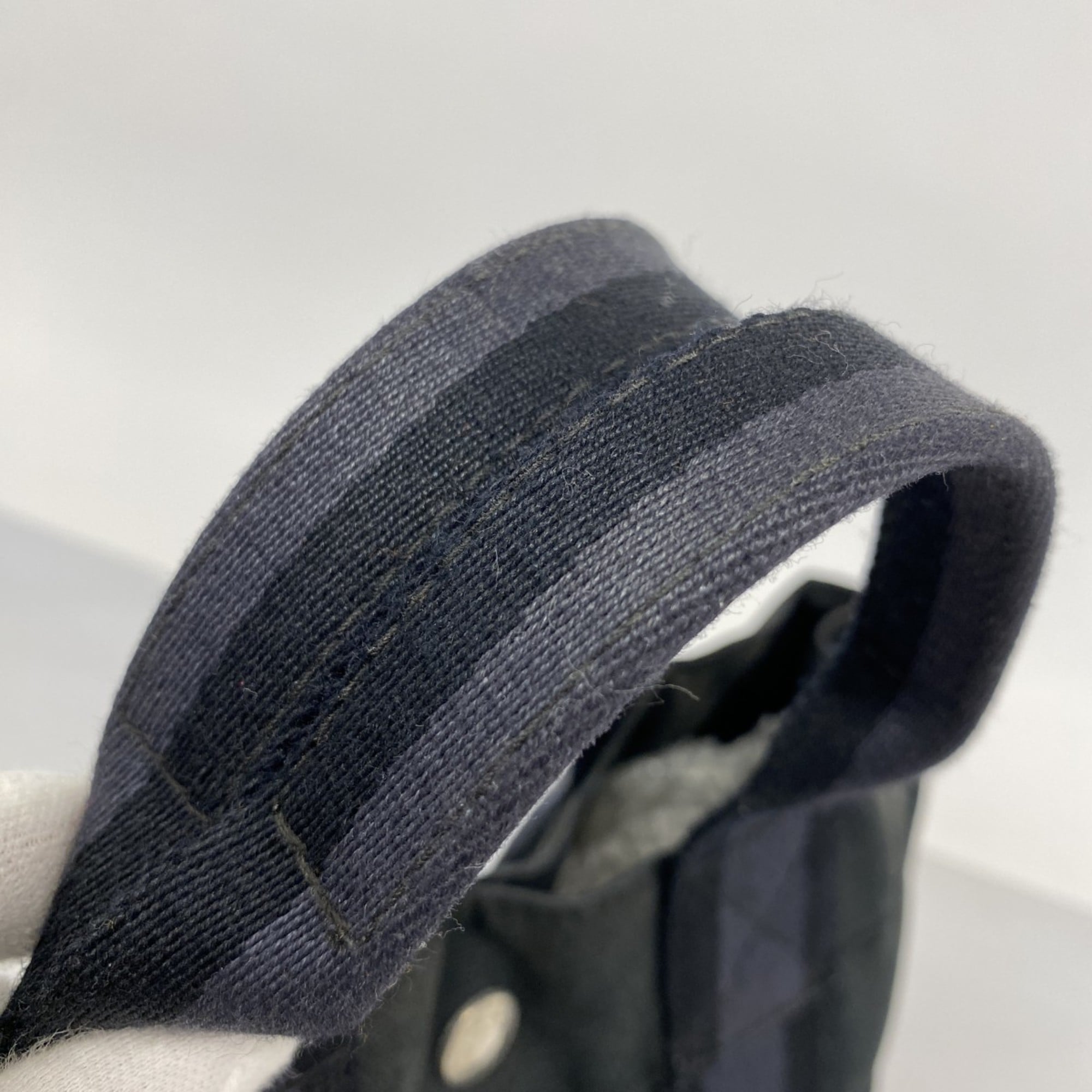 Hermes Black Gray Canvas Leather Handbag (Pre-Owned)