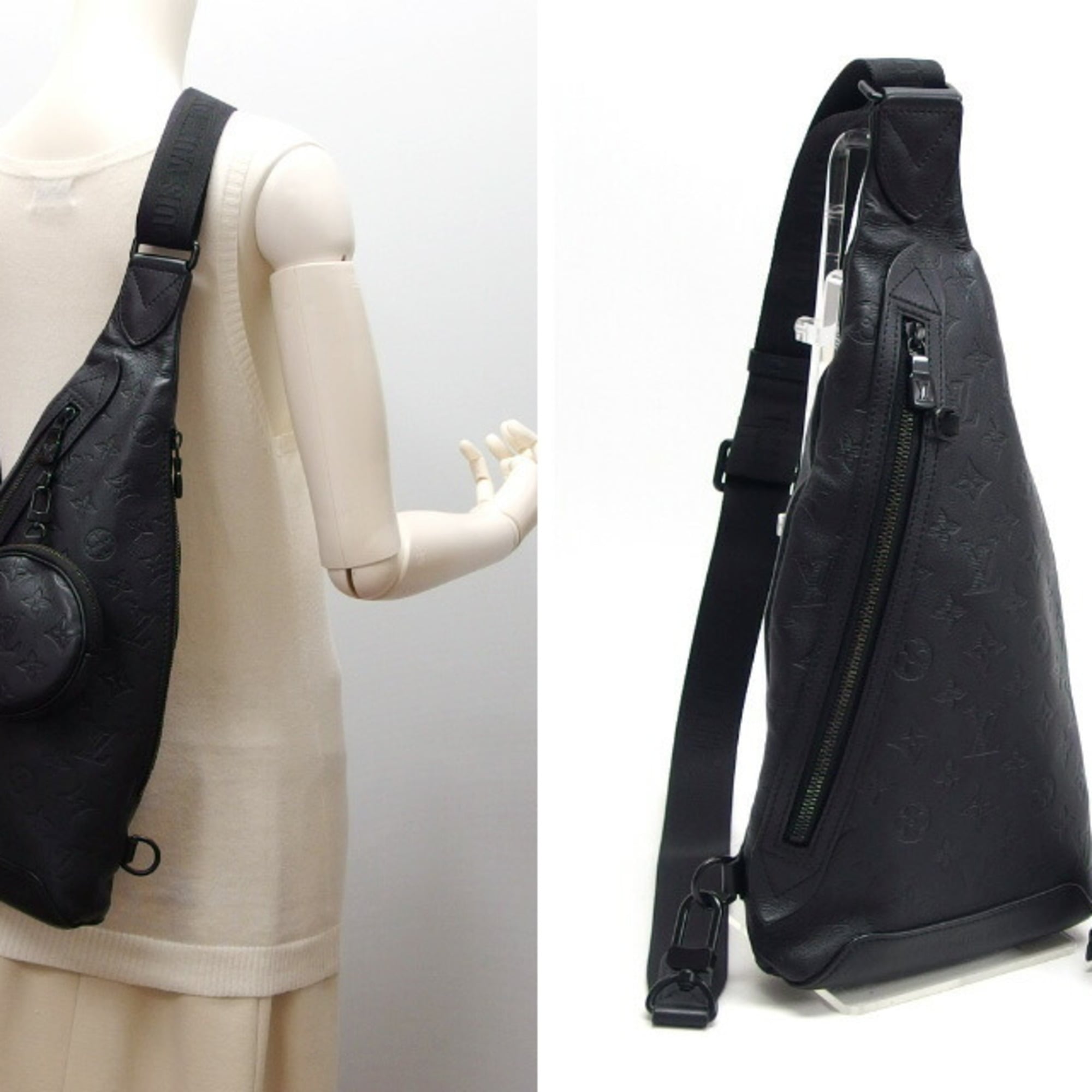 Louis Vuitton Black Noir Monogram Shadow Leather Shoulder Bag Sling Bag (Pre-Owned)