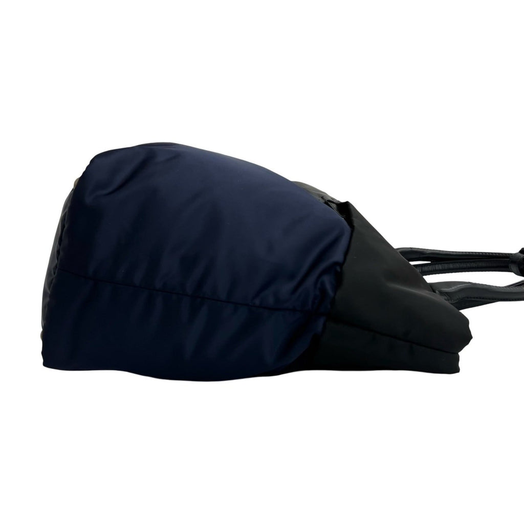 Prada Black Navy Nylon Leather Handbag Shoulder Bag Tote Bag (Pre-Owned)