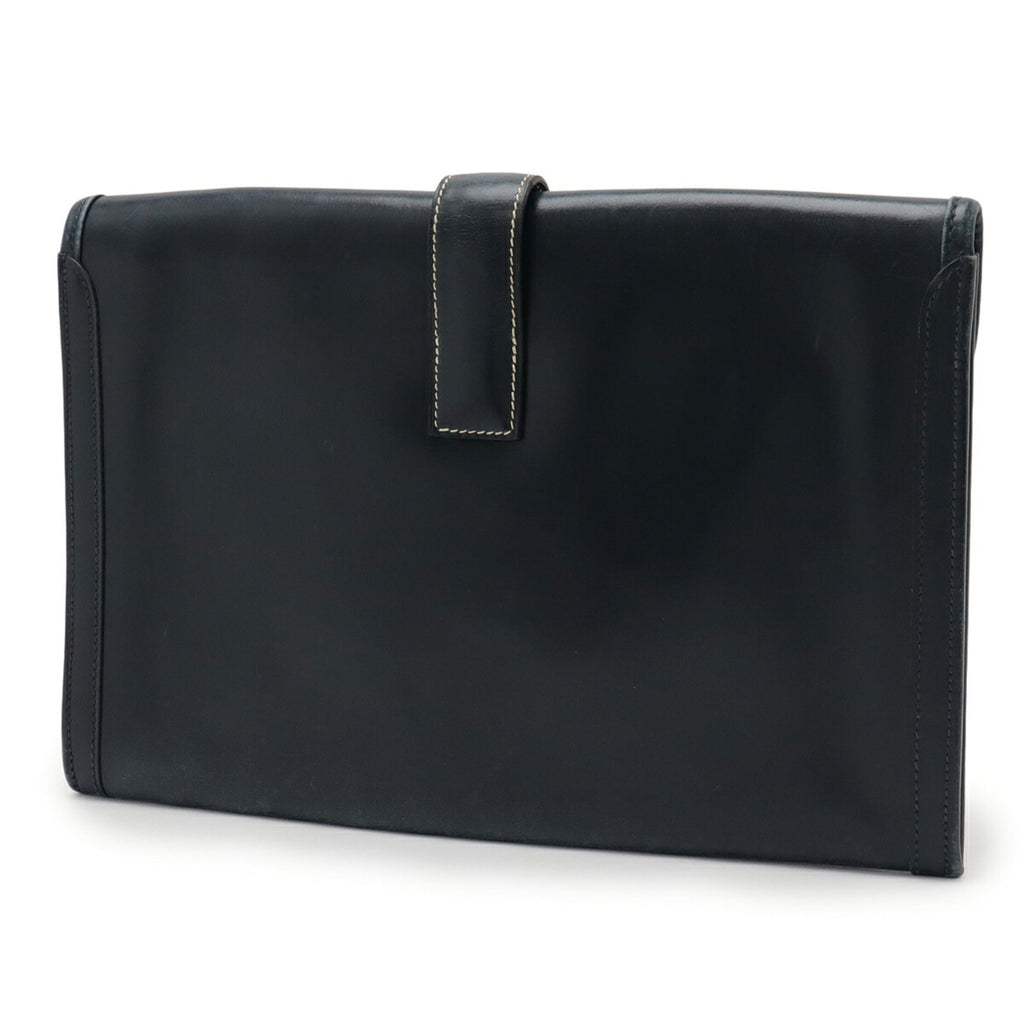 Hermes Dark Navy Navy Leather Clutch Bag (Pre-Owned)