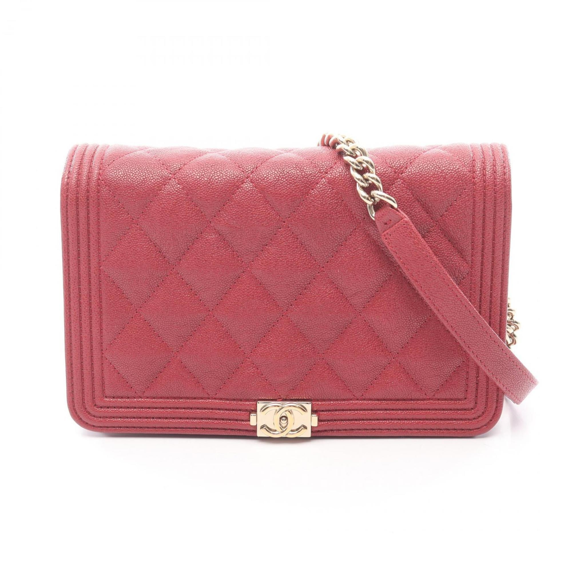 Chanel Red Color Grained Calfskin Shoulder Bag (Pre-Owned)