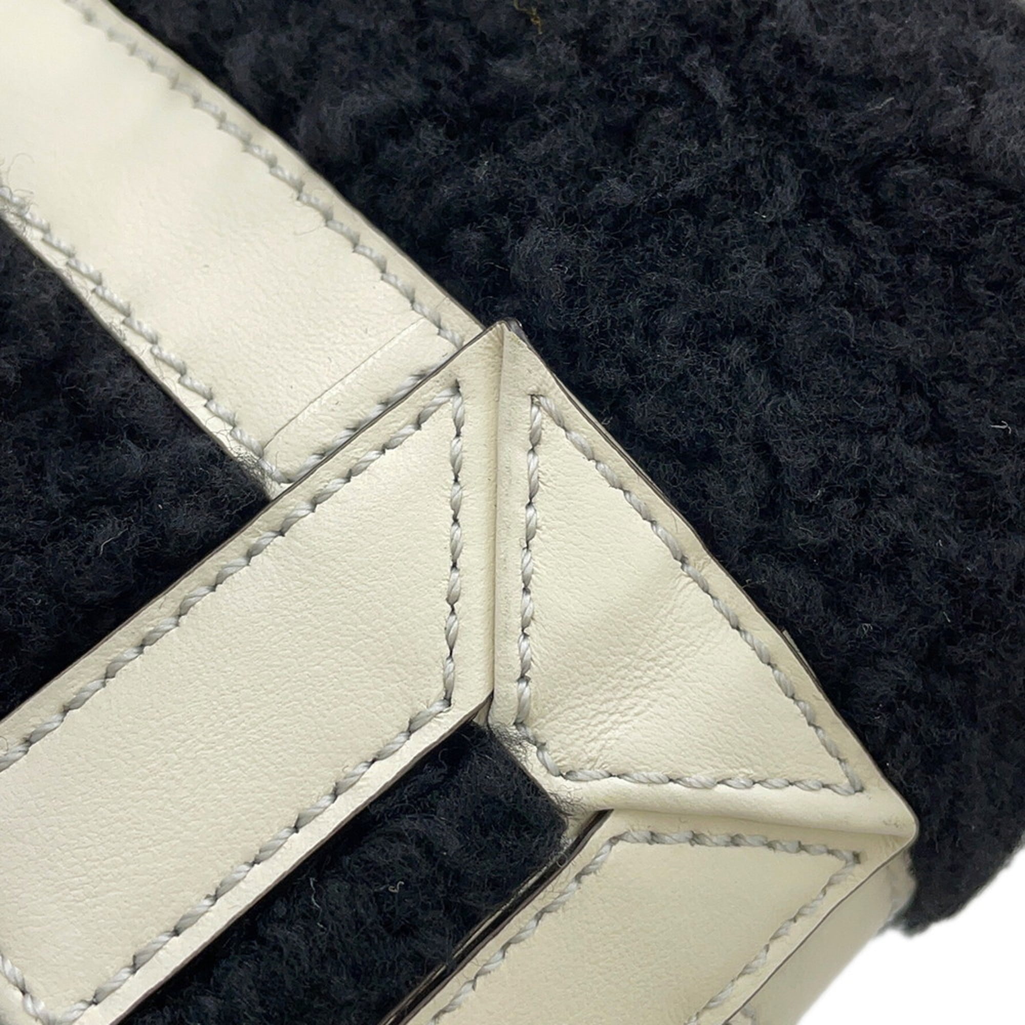 Fendi Zucca Black White Leather Fur Handbag (Pre-Owned)