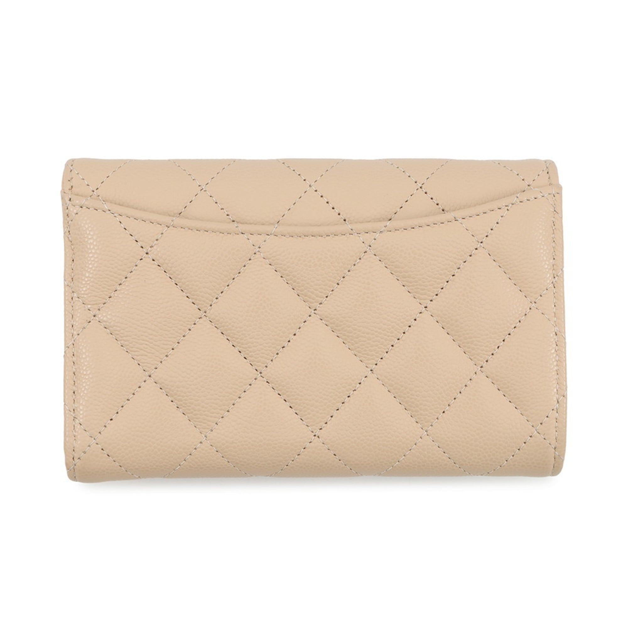 Chanel Matelasse Beige Grained Calfskin Wallet (Tri-Fold) (Pre-Owned)