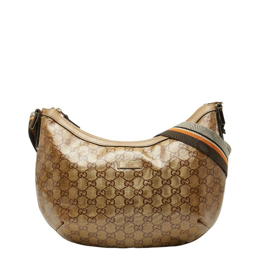 Gucci Gold Brown Gray Canvas Leather Shoulder Bag (Pre-Owned)